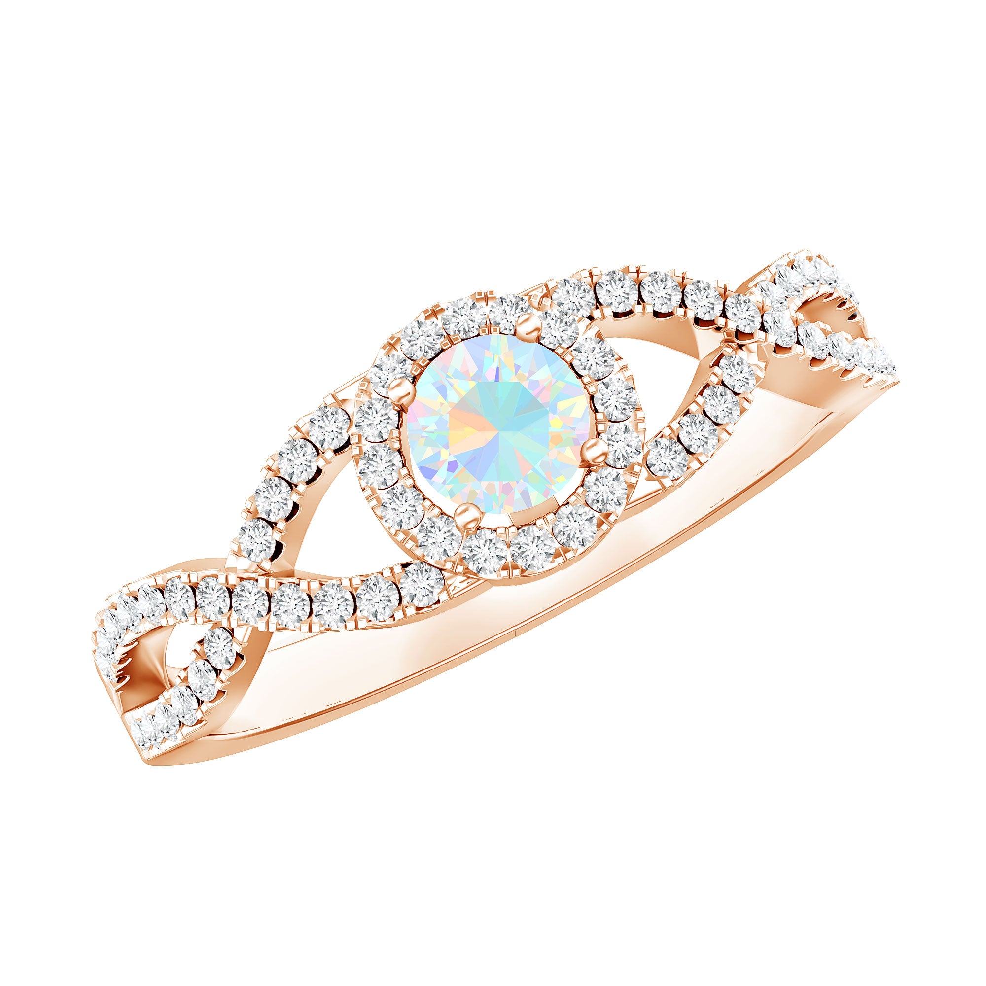 Natural Ethiopian Opal Diamond Engagement Ring with Criss Cross Shank AAA - Rosec Jewels
