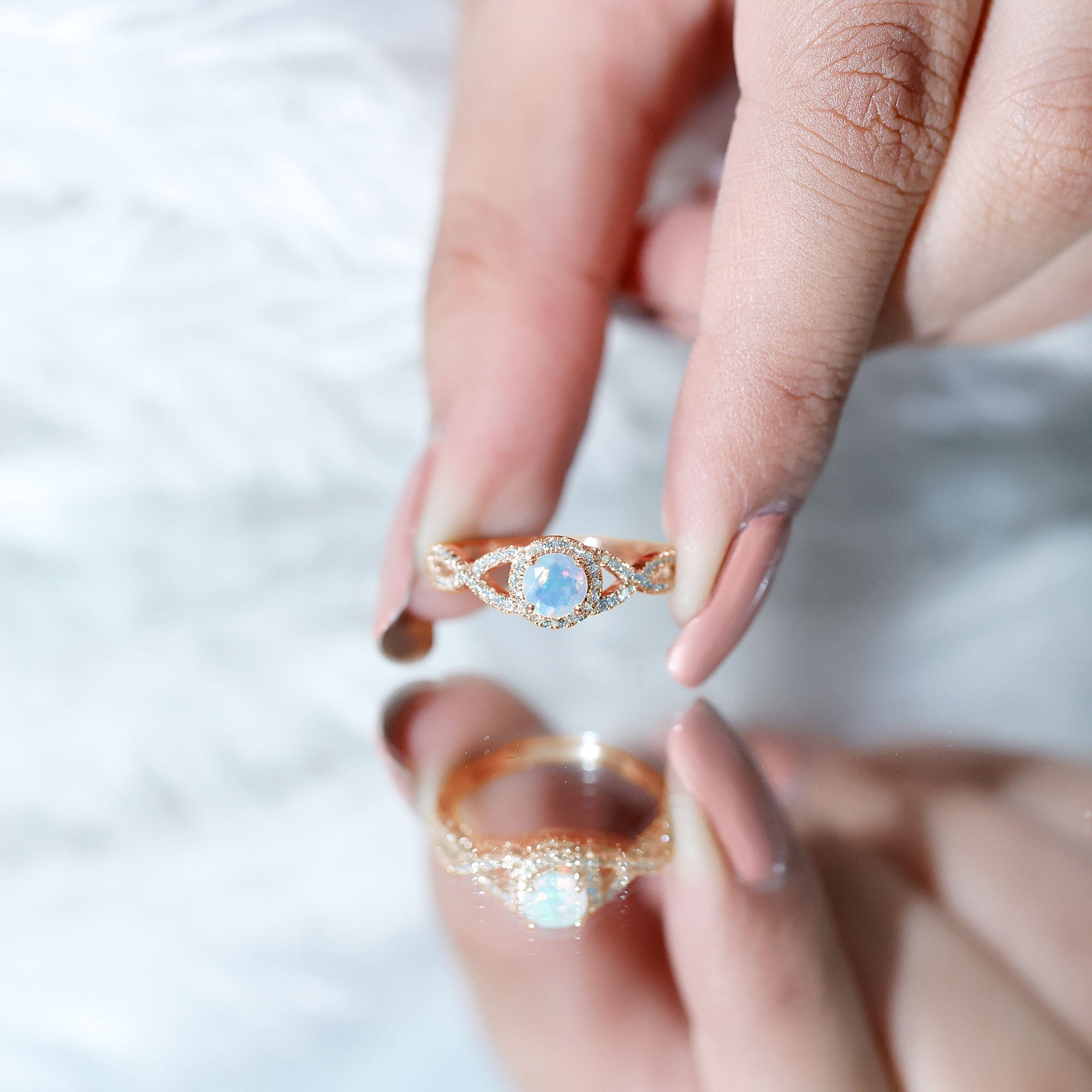 Natural Ethiopian Opal Diamond Engagement Ring with Criss Cross Shank AAA - Rosec Jewels