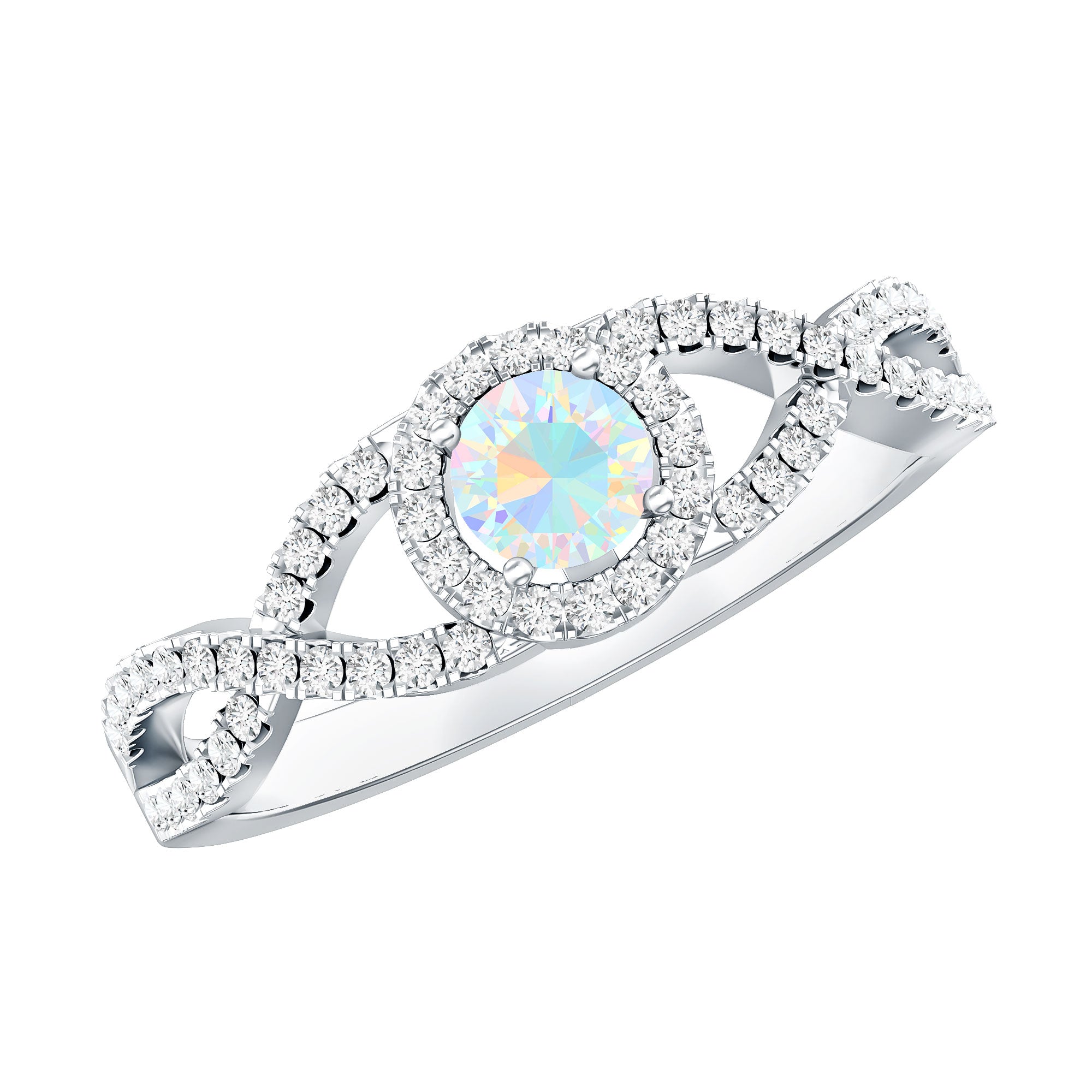 Natural Ethiopian Opal Diamond Engagement Ring with Criss Cross Shank AAA - Rosec Jewels