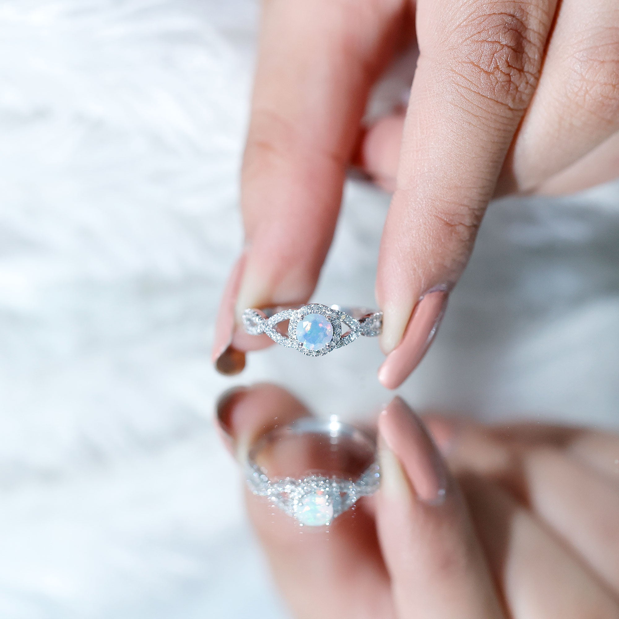 Natural Ethiopian Opal Diamond Engagement Ring with Criss Cross Shank AAA - Rosec Jewels
