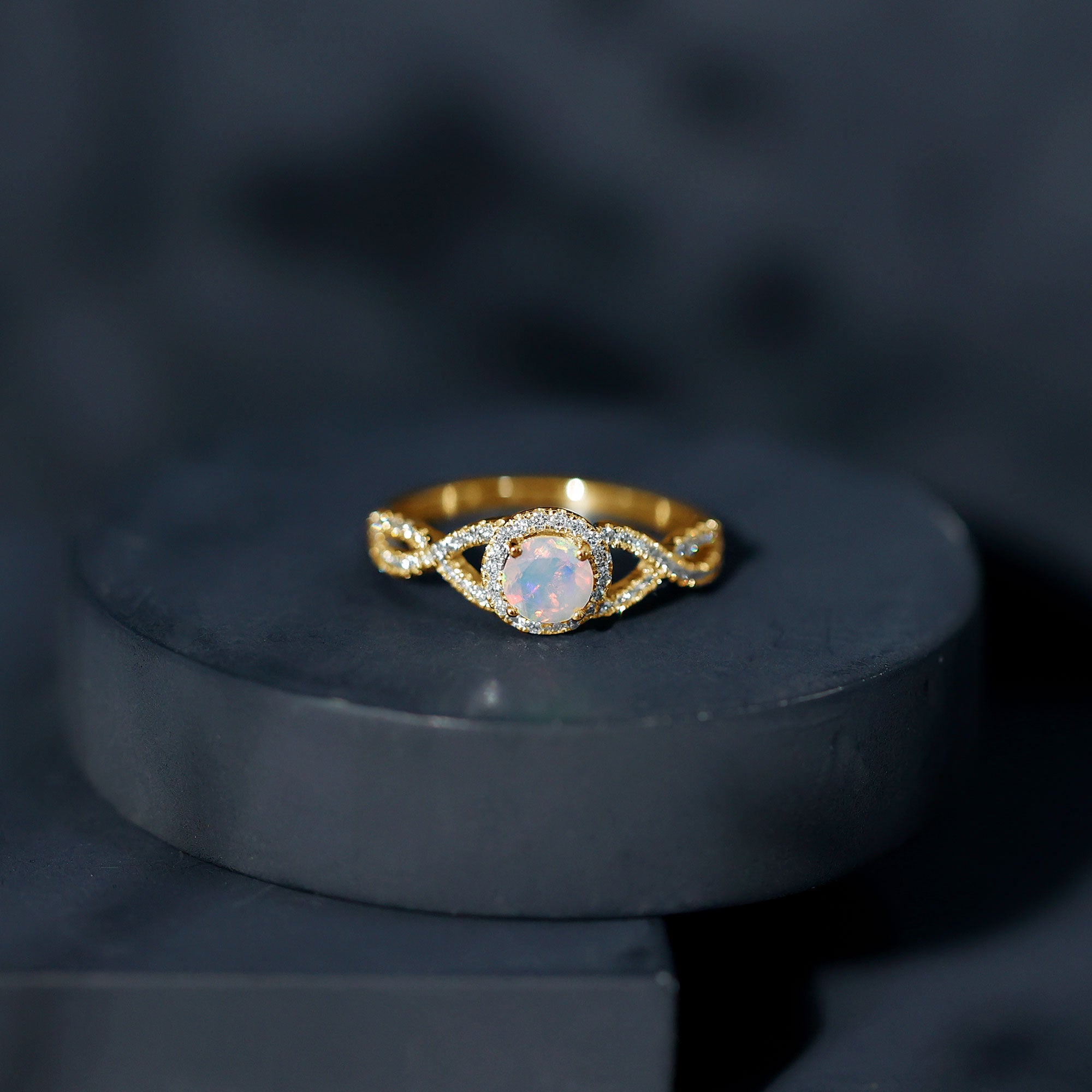 Natural Ethiopian Opal Diamond Engagement Ring with Criss Cross Shank AAA - Rosec Jewels