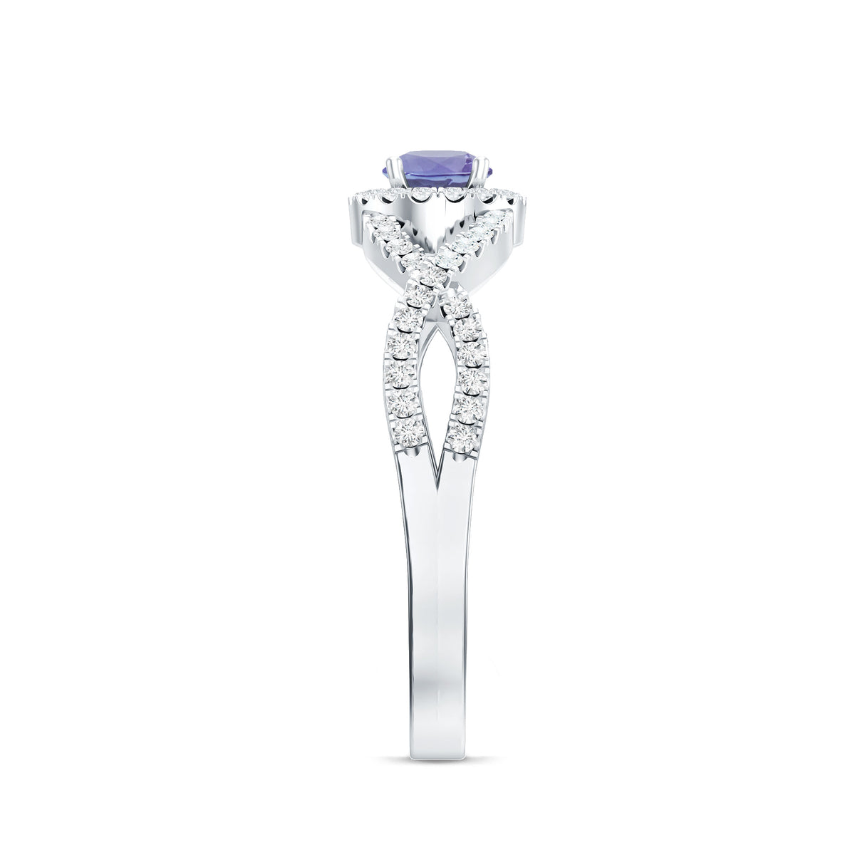 Real Tanzanite Engagement Ring with Diamond Criss Cross Shank AAA - Rosec Jewels