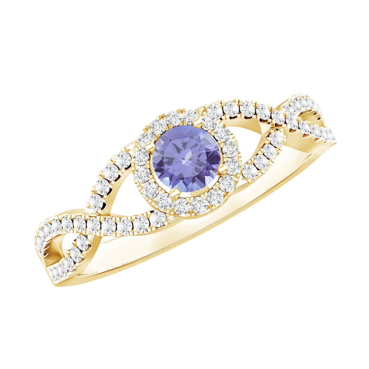 Real Tanzanite Engagement Ring with Diamond Criss Cross Shank AAA - Rosec Jewels