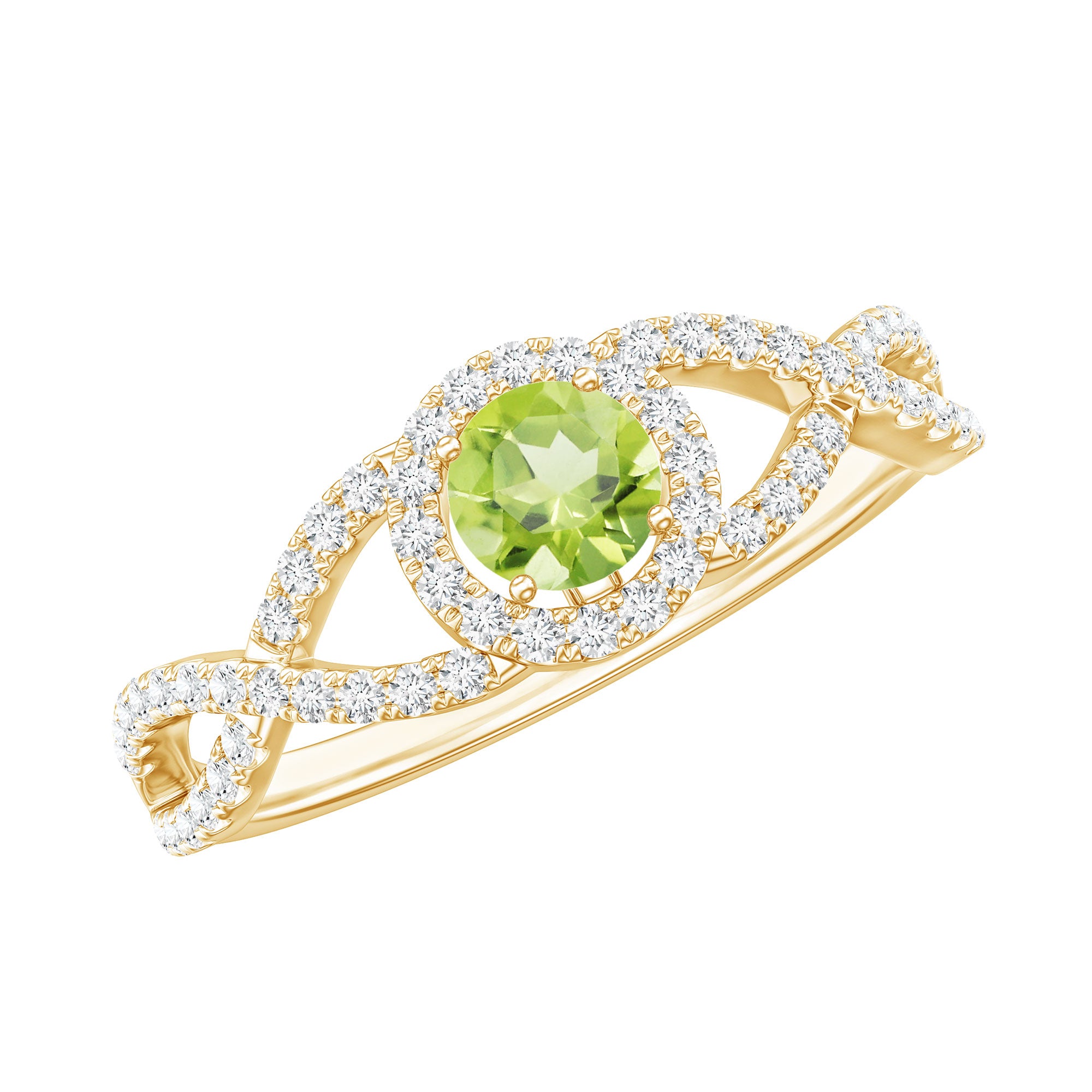 Natural 0.5 Carat Peridot Engagement Ring with Diamond Criss Cross Shank AAA - Rosec Jewels