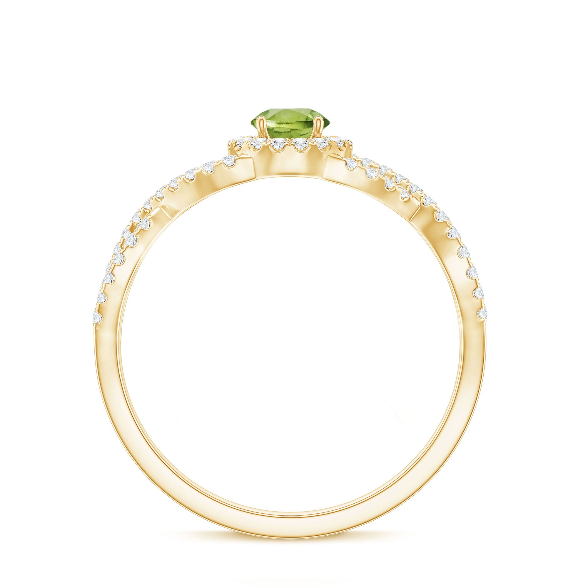 Natural 0.5 Carat Peridot Engagement Ring with Diamond Criss Cross Shank AAA - Rosec Jewels