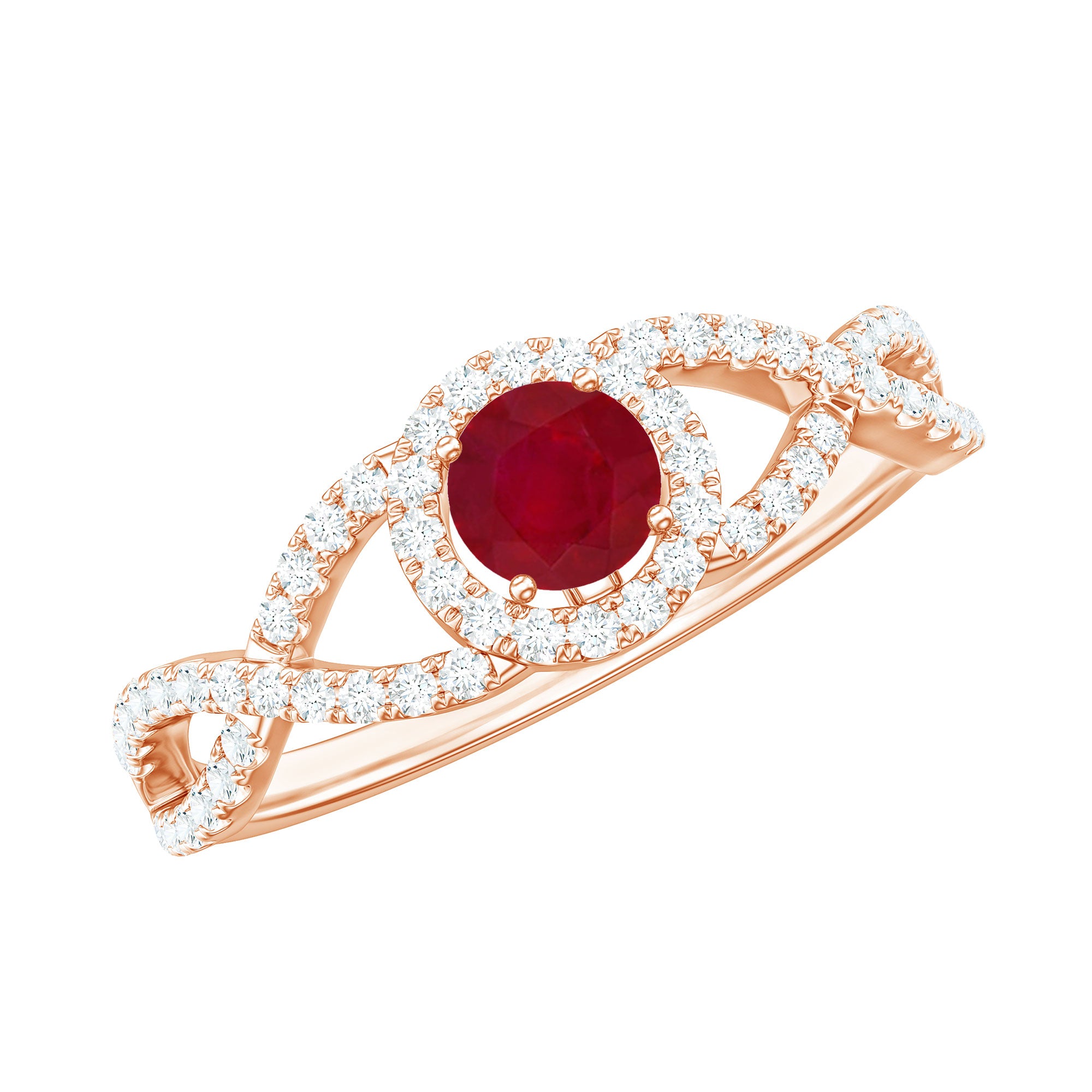 Genuine Ruby Engagement Ring with Diamond Criss Cross Shank AAA - Rosec Jewels
