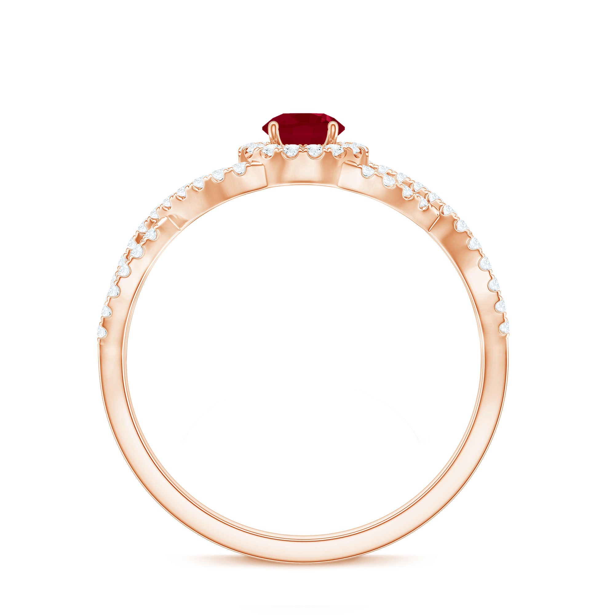 Genuine Ruby Engagement Ring with Diamond Criss Cross Shank AAA - Rosec Jewels