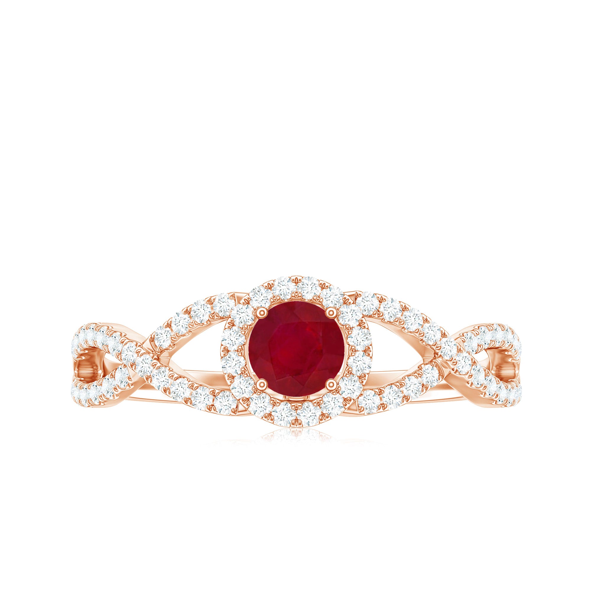 Genuine Ruby Engagement Ring with Diamond Criss Cross Shank AAA - Rosec Jewels