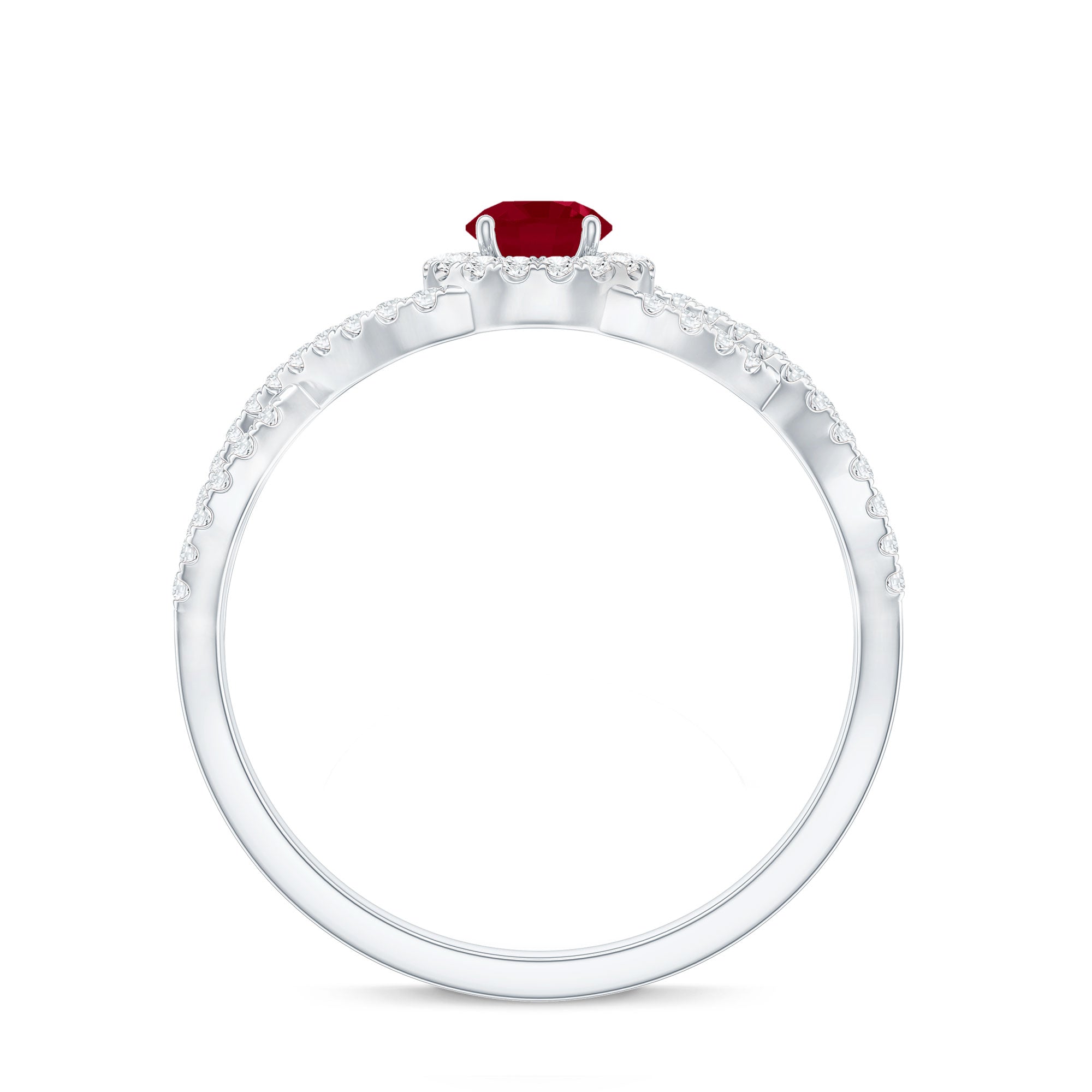 Genuine Ruby Engagement Ring with Diamond Criss Cross Shank AAA - Rosec Jewels