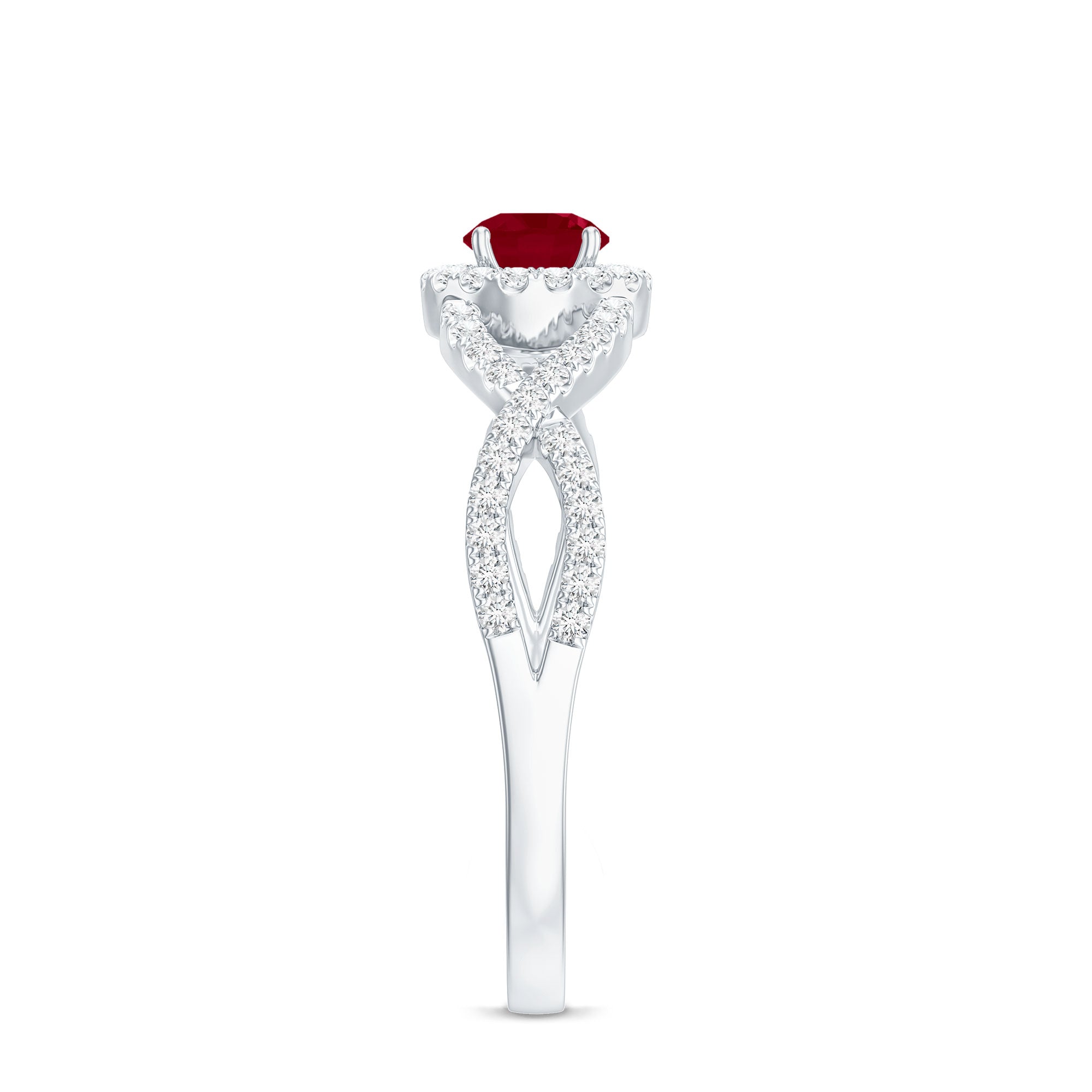 Genuine Ruby Engagement Ring with Diamond Criss Cross Shank AAA - Rosec Jewels