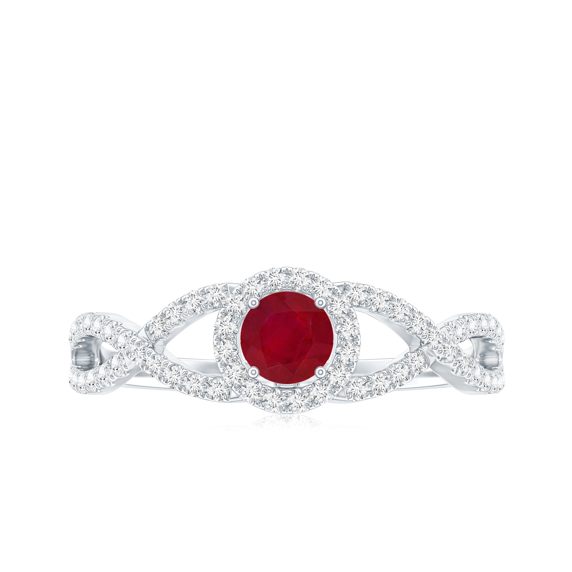 Genuine Ruby Engagement Ring with Diamond Criss Cross Shank AAA - Rosec Jewels