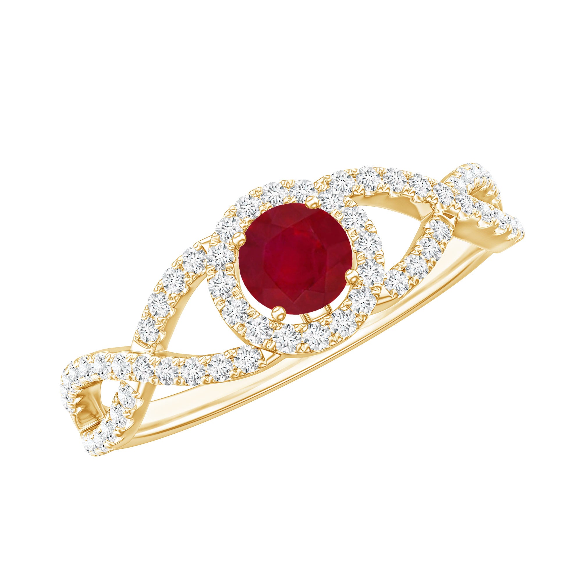 Genuine Ruby Engagement Ring with Diamond Criss Cross Shank AAA - Rosec Jewels