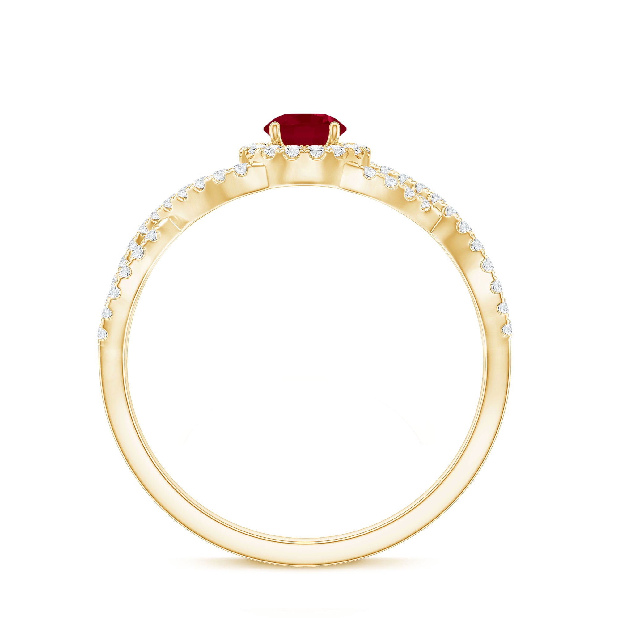 Genuine Ruby Engagement Ring with Diamond Criss Cross Shank AAA - Rosec Jewels