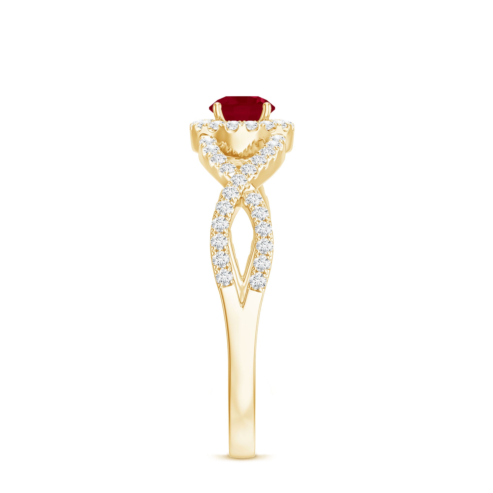 Genuine Ruby Engagement Ring with Diamond Criss Cross Shank AAA - Rosec Jewels