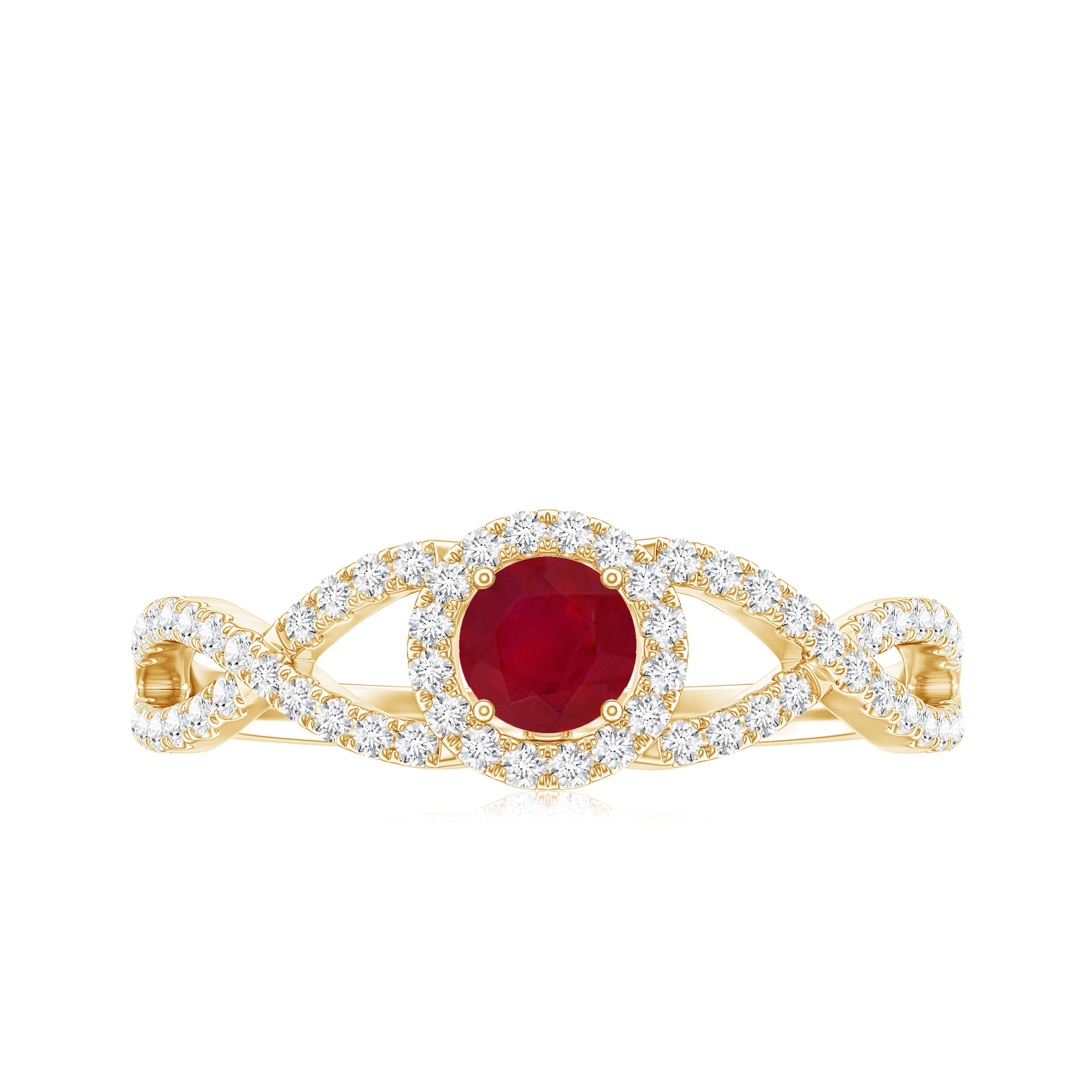 Genuine Ruby Engagement Ring with Diamond Criss Cross Shank AAA - Rosec Jewels