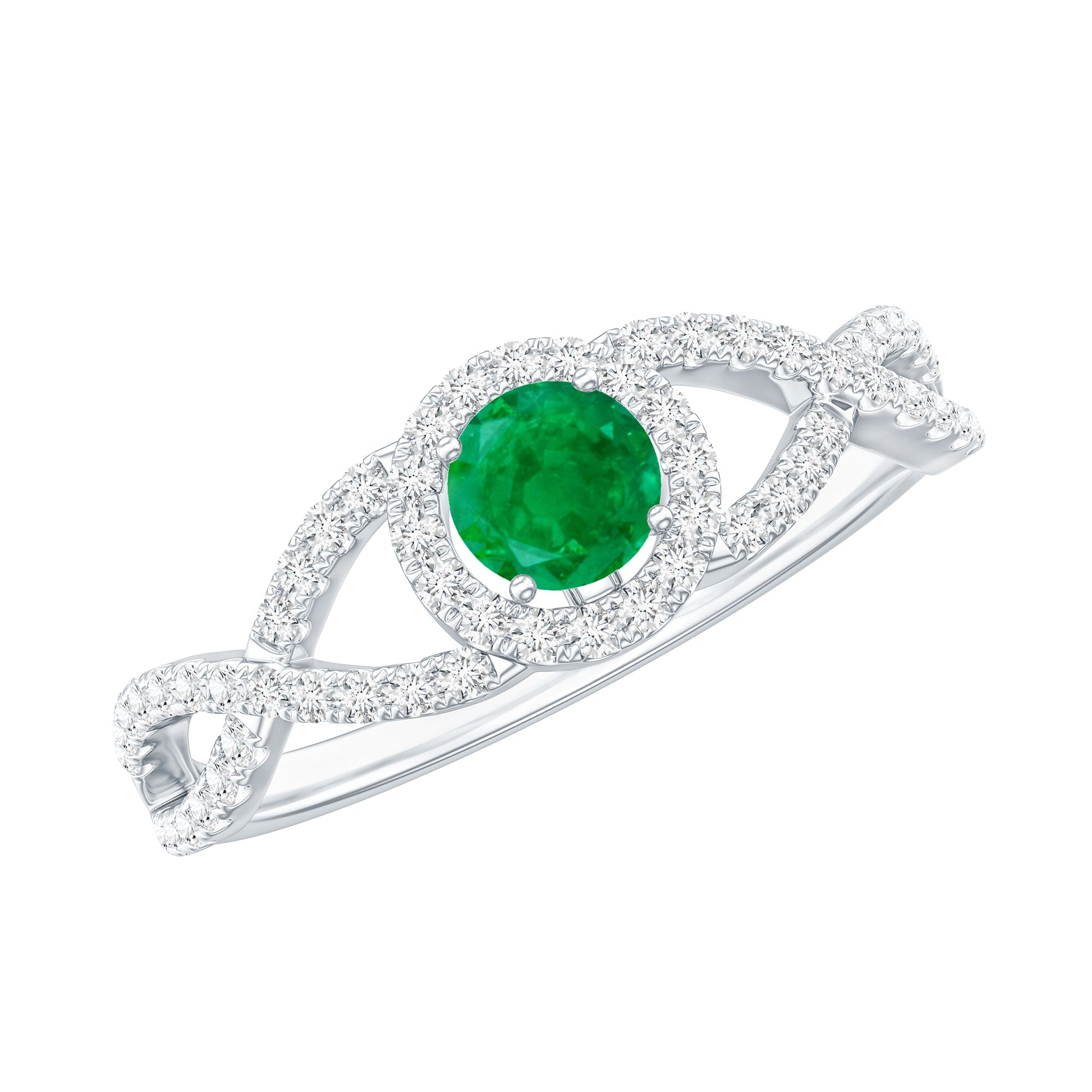 Real Emerald and Diamond Criss Cross Engagement Ring AAA - Rosec Jewels