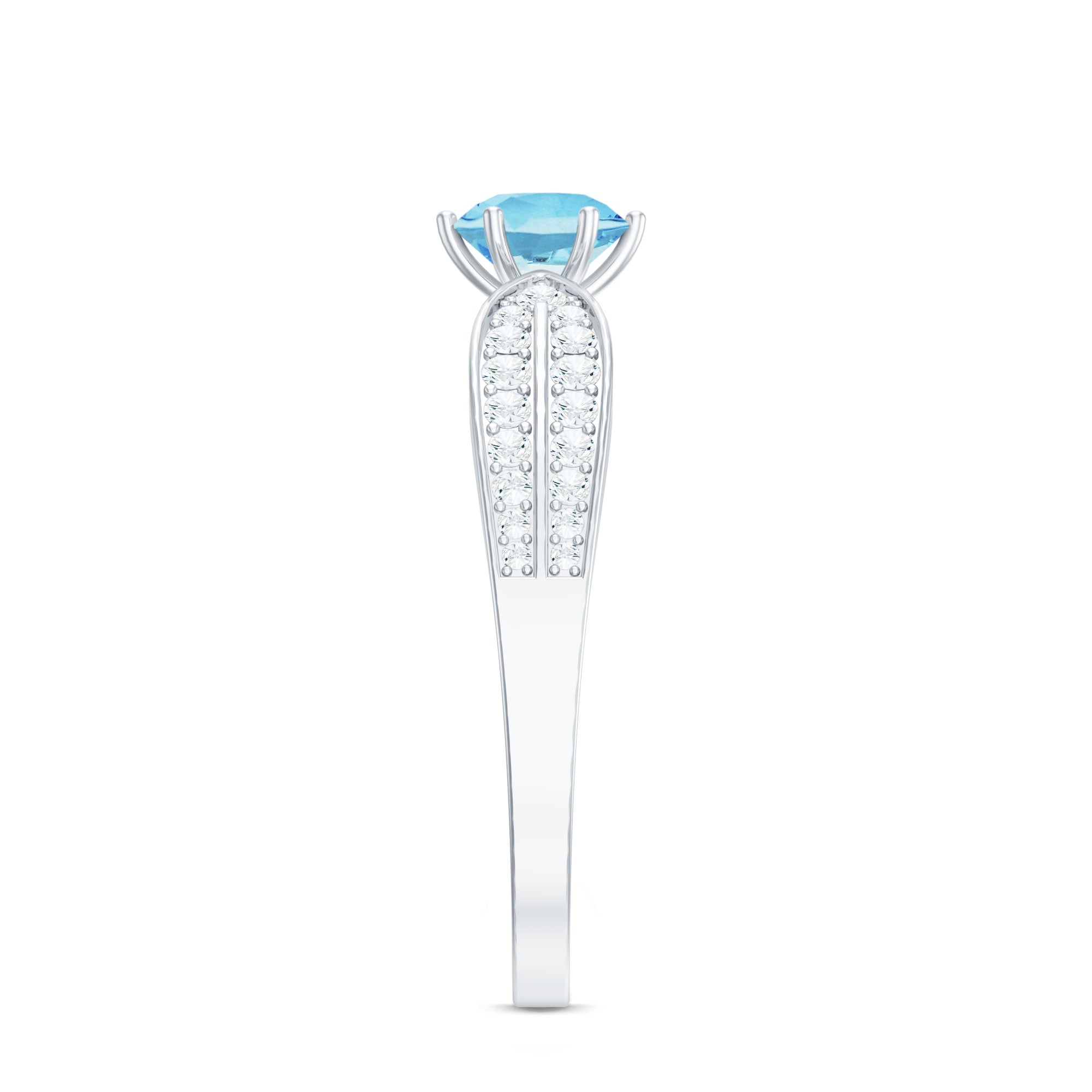 Real Aquamarine Elegant Engagement Ring with Diamond Side Stones AAA - Rosec Jewels