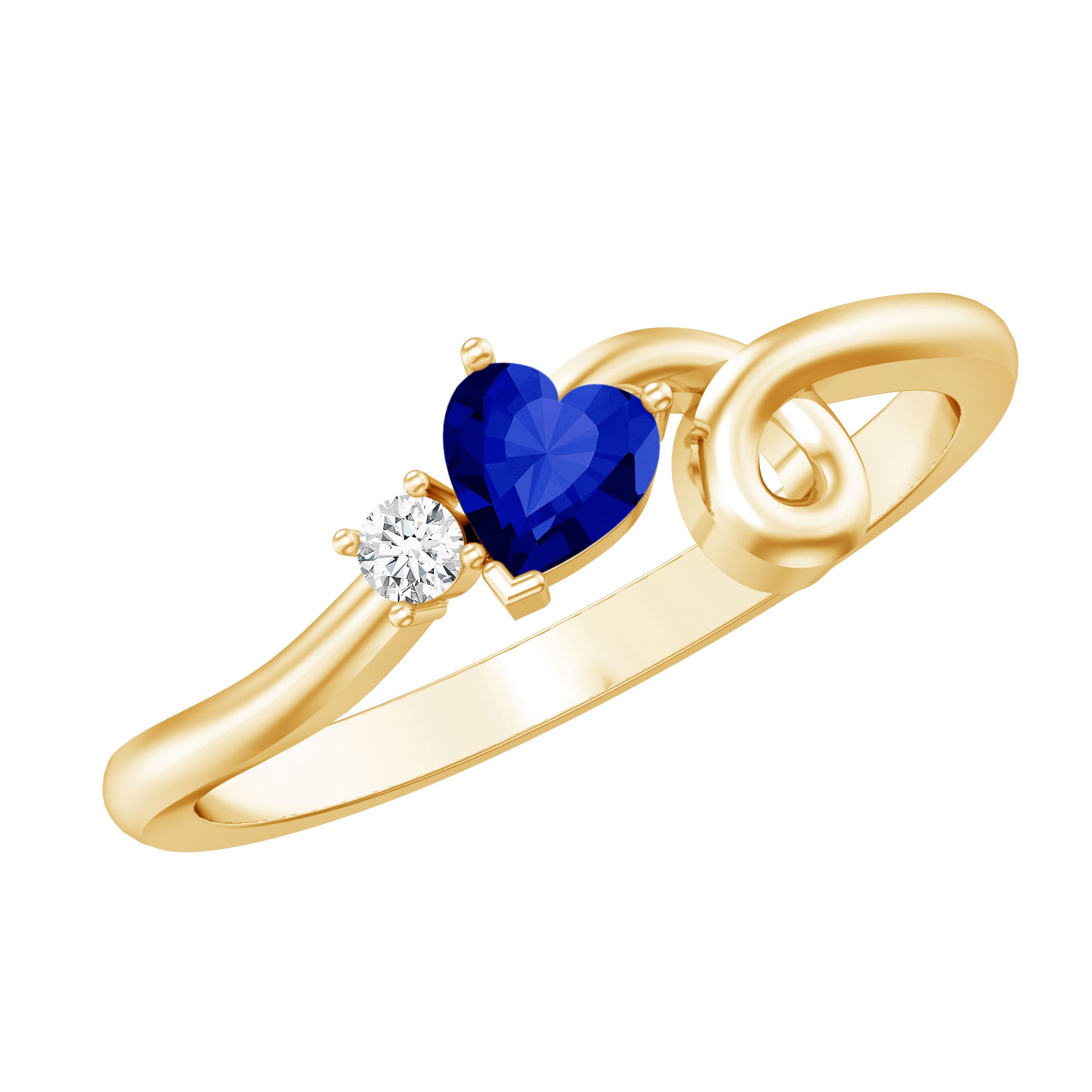 Certified Lab Grown Blue Sapphire Twisted Heart Promise Ring AAAA - Rosec Jewels