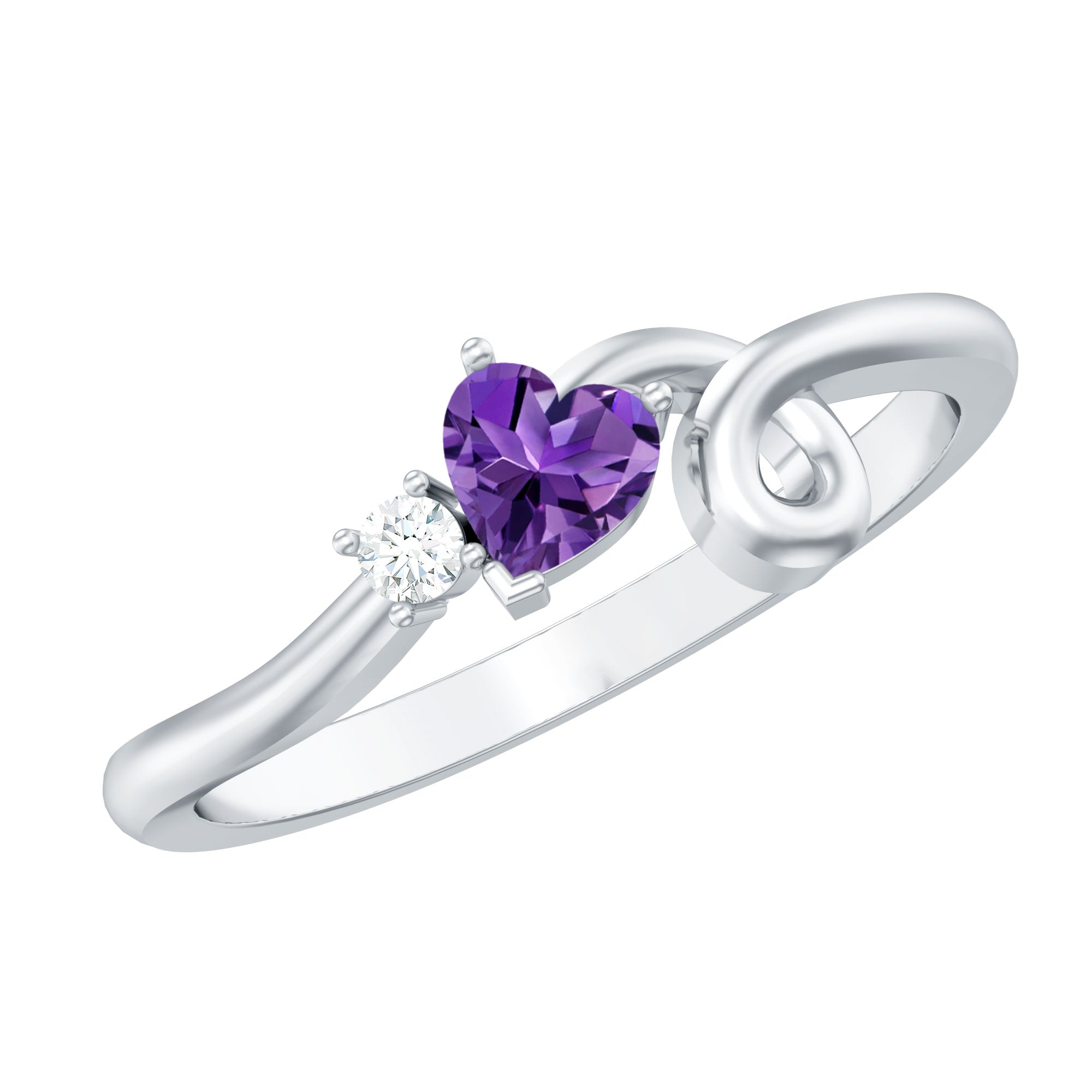Heart Shape Real Amethyst and Diamond Twisted Promise Ring AAA - Rosec Jewels