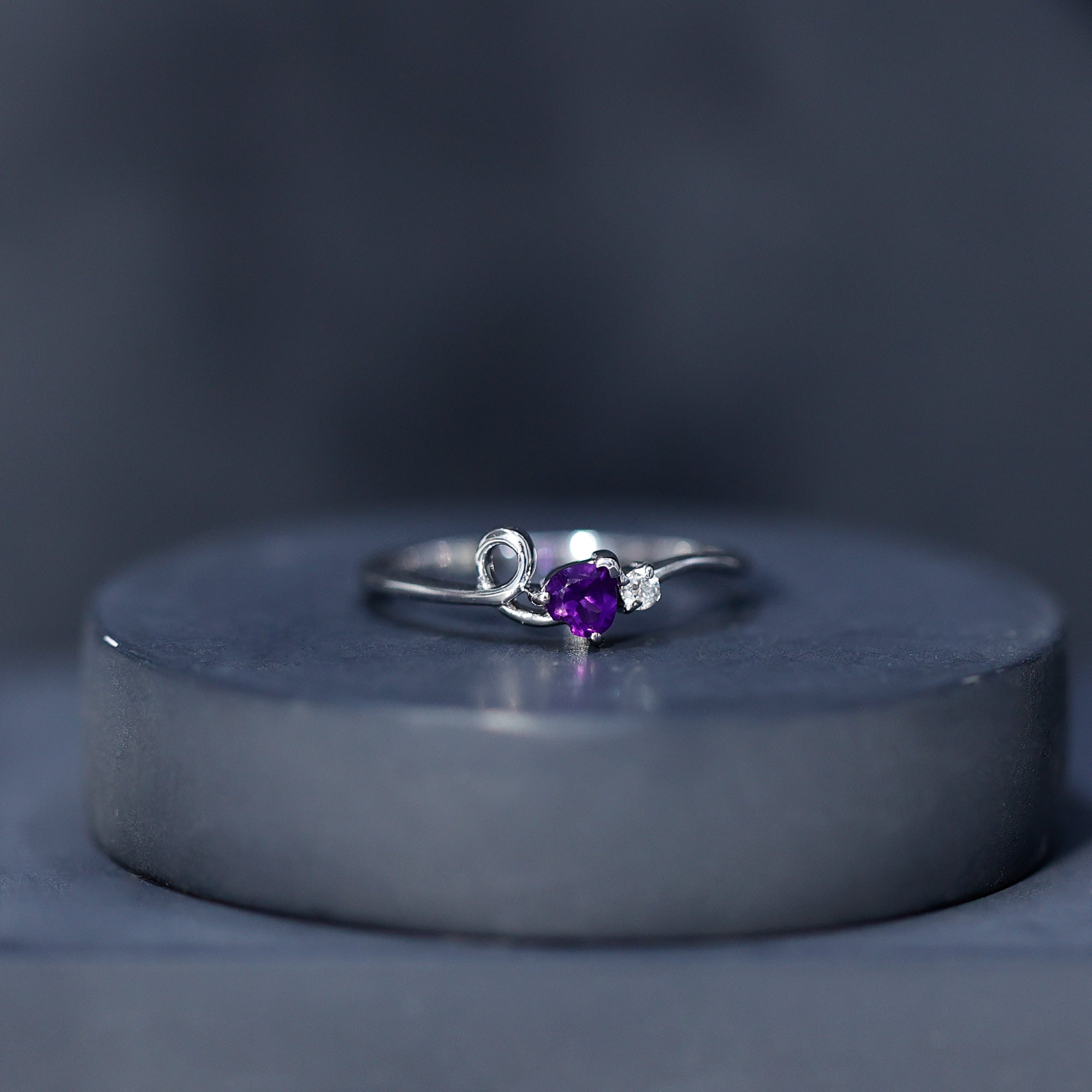 Heart Shape Real Amethyst and Diamond Twisted Promise Ring AAA - Rosec Jewels