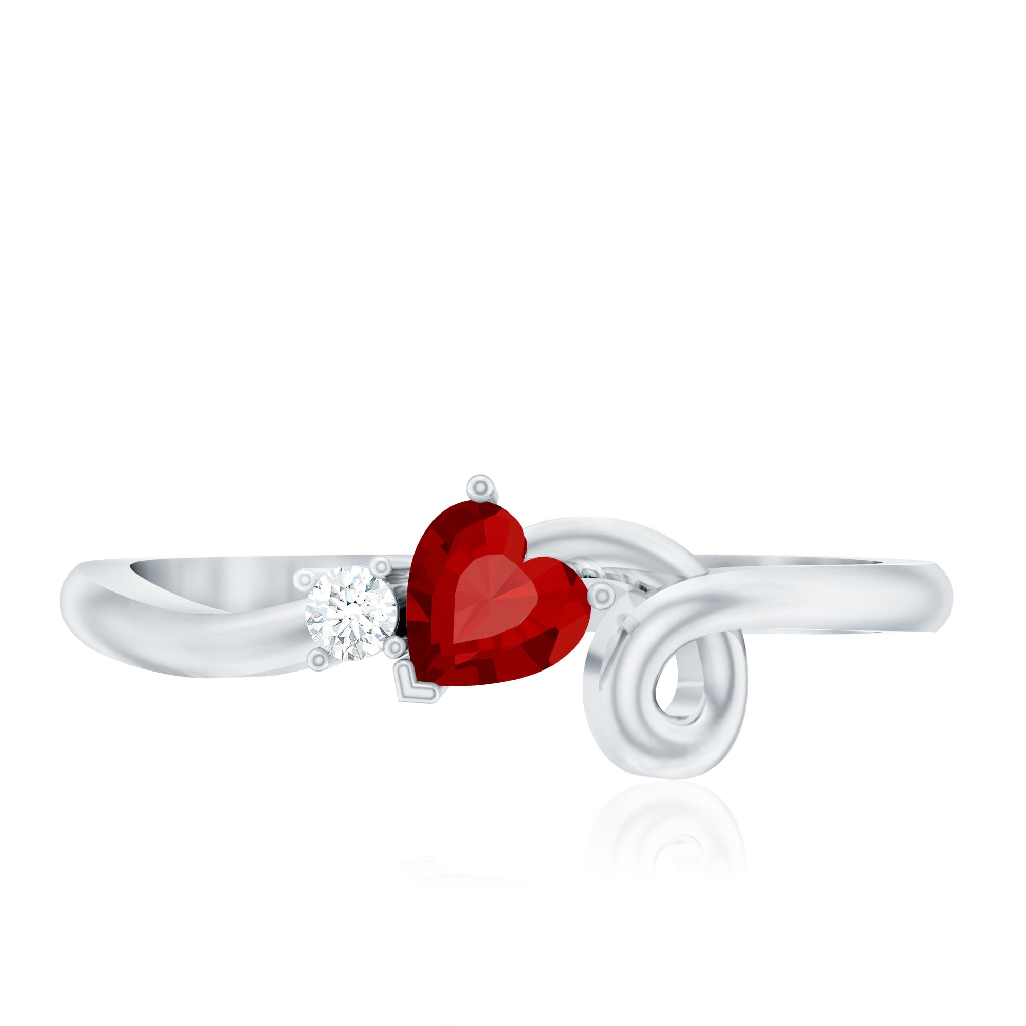 Lab Created Ruby and Diamond Twisted Heart Promise Ring AAAA - Rosec Jewels