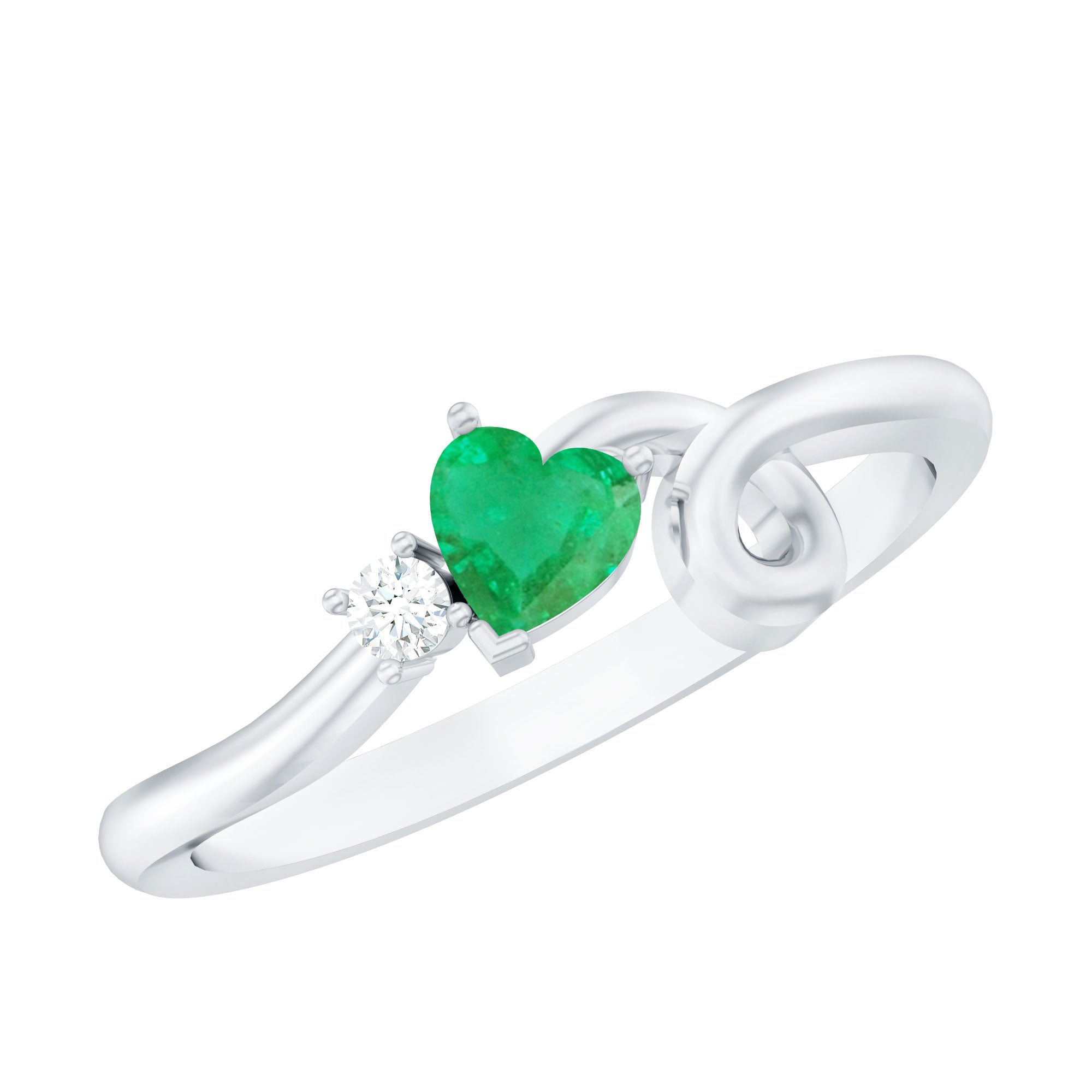 Real Emerald and Diamond Heart Promise Ring with Twisted Shank