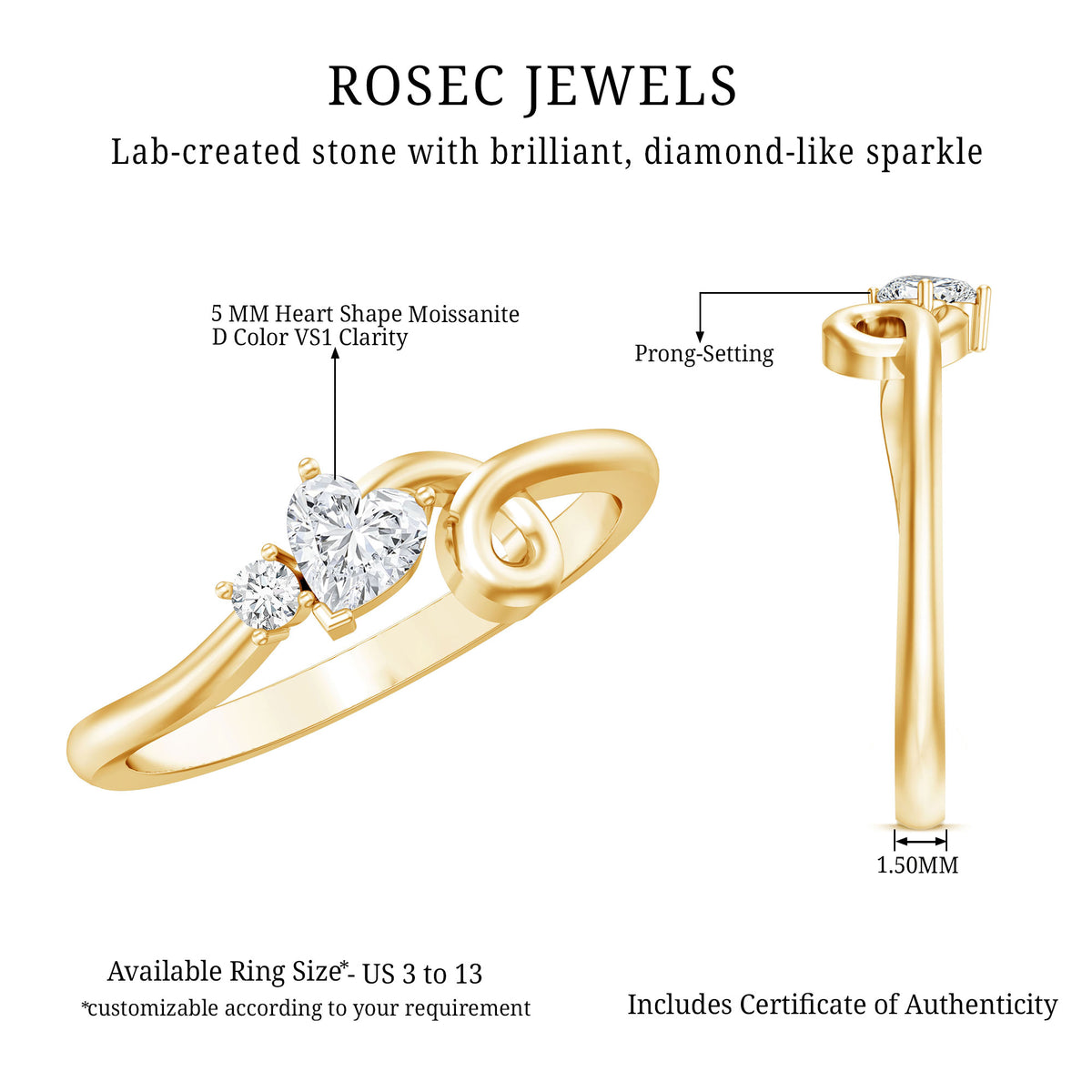 Real Emerald and Diamond Heart Promise Ring with Twisted Shank AAA - Rosec Jewels