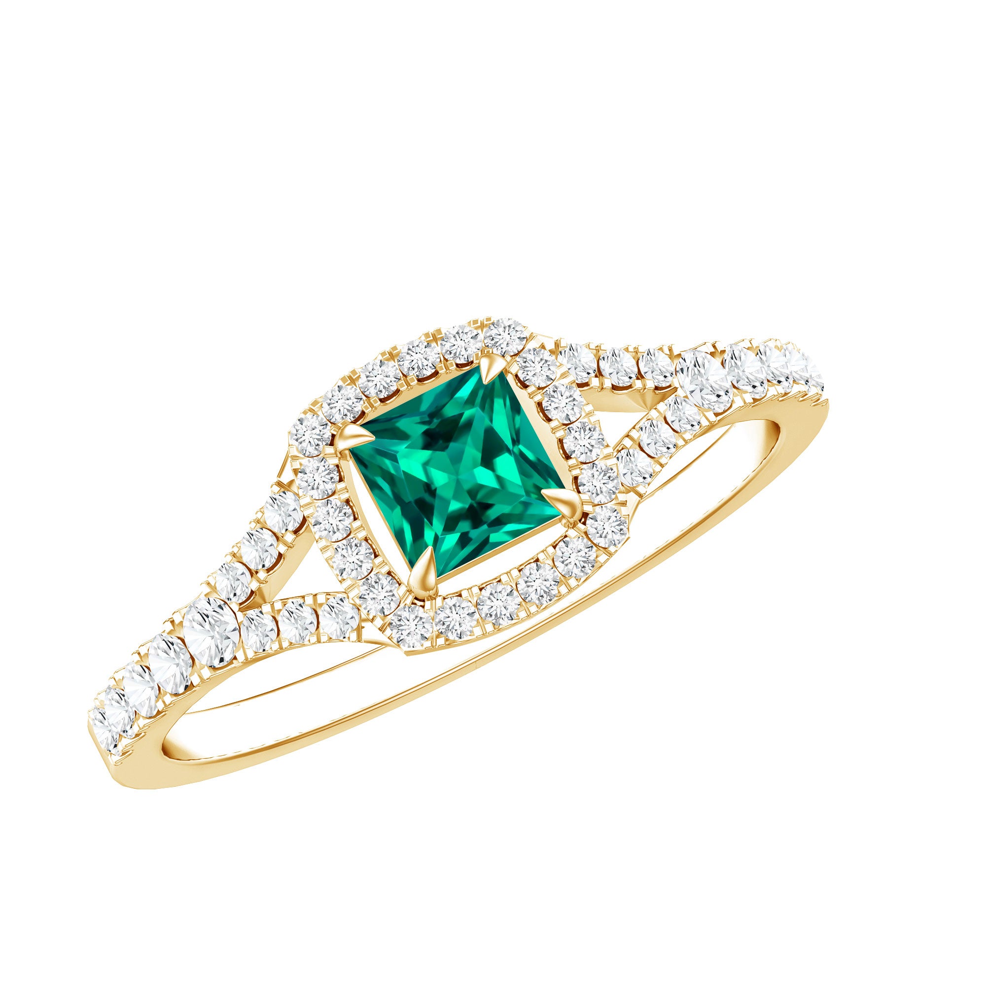Certified Princess Cut Lab Grown Emerald Diamond Promise Ring AAAA - Rosec Jewels