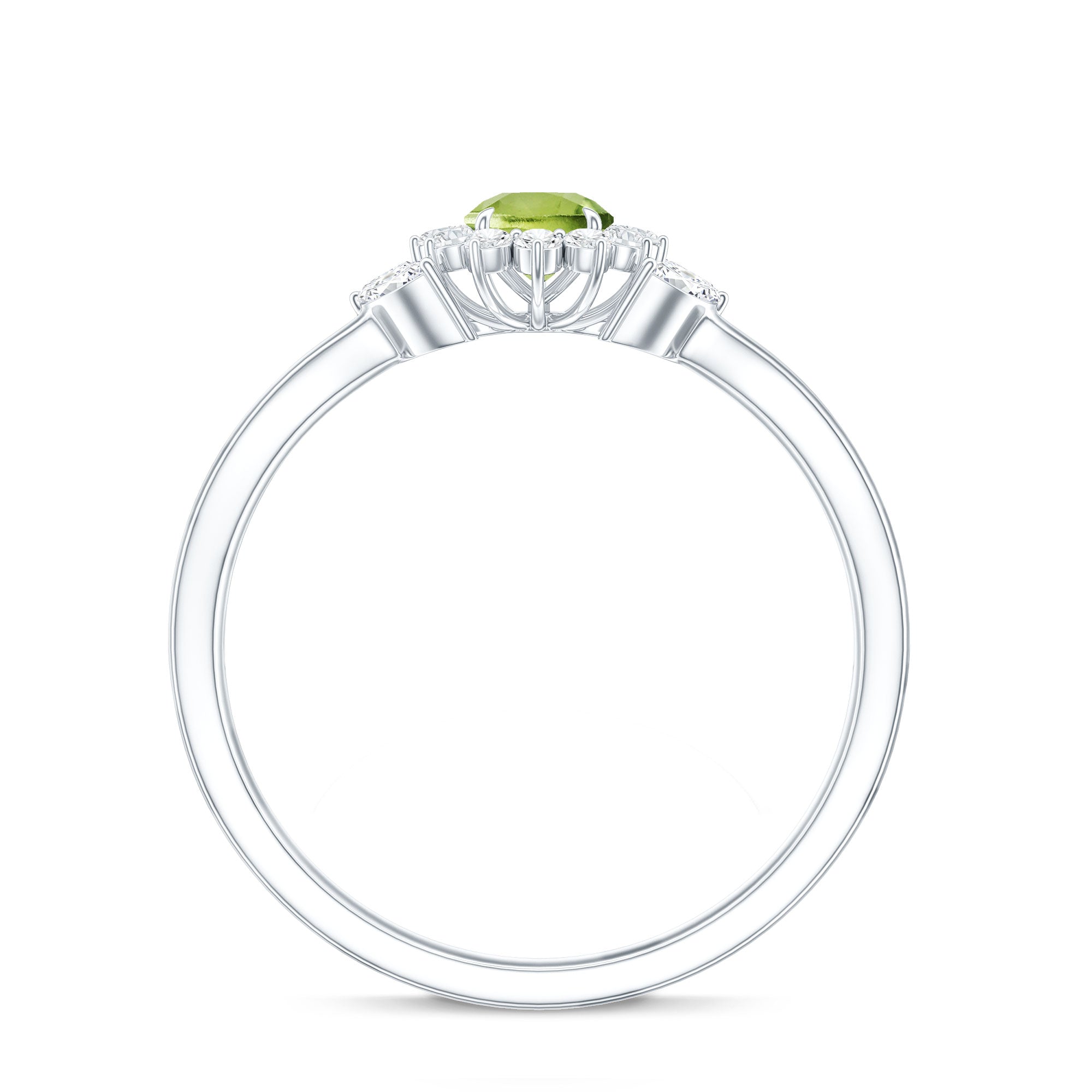 Natural 0.5 Carat Peridot Flower Engagement Ring with Diamond AAA - Rosec Jewels