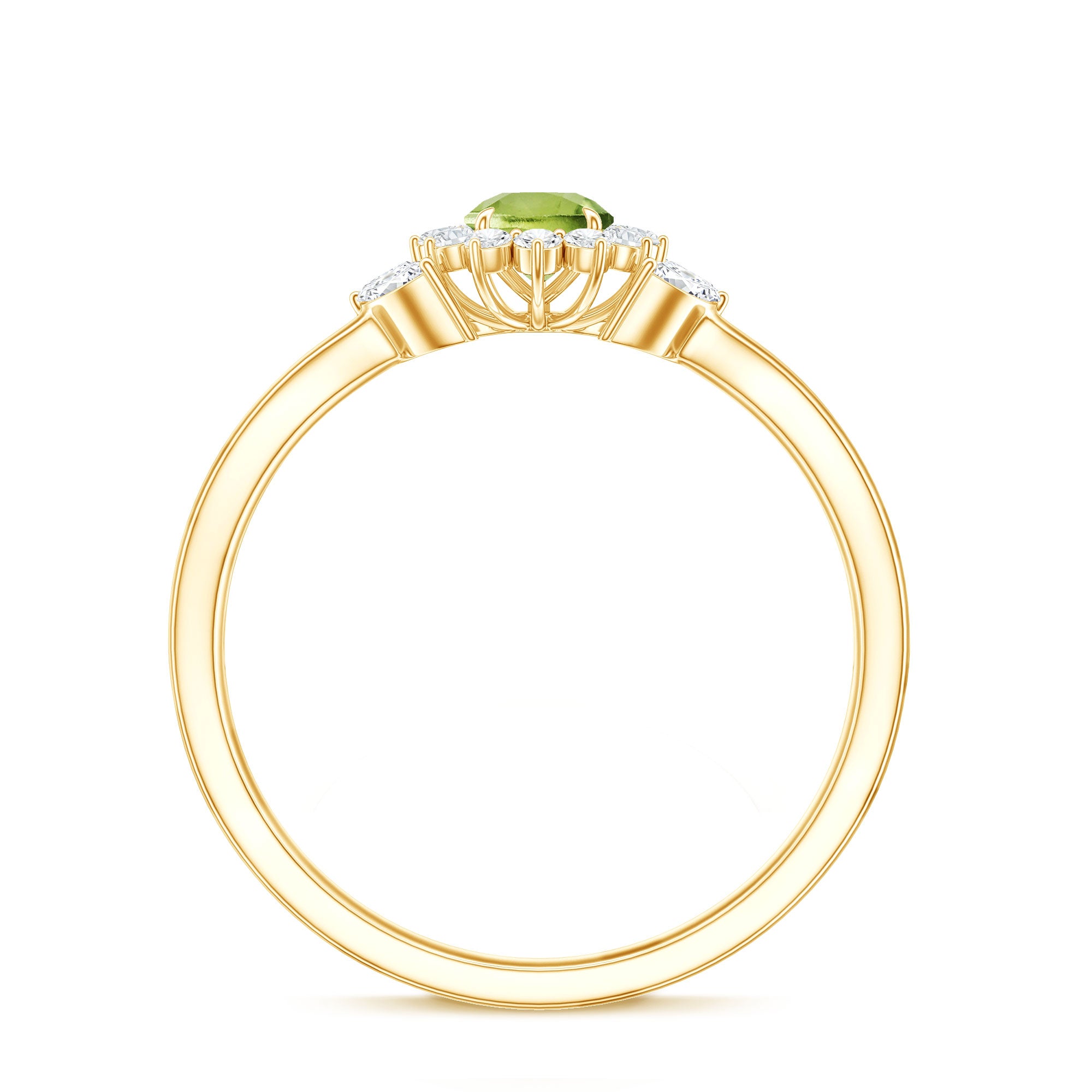 Natural 0.5 Carat Peridot Flower Engagement Ring with Diamond AAA - Rosec Jewels
