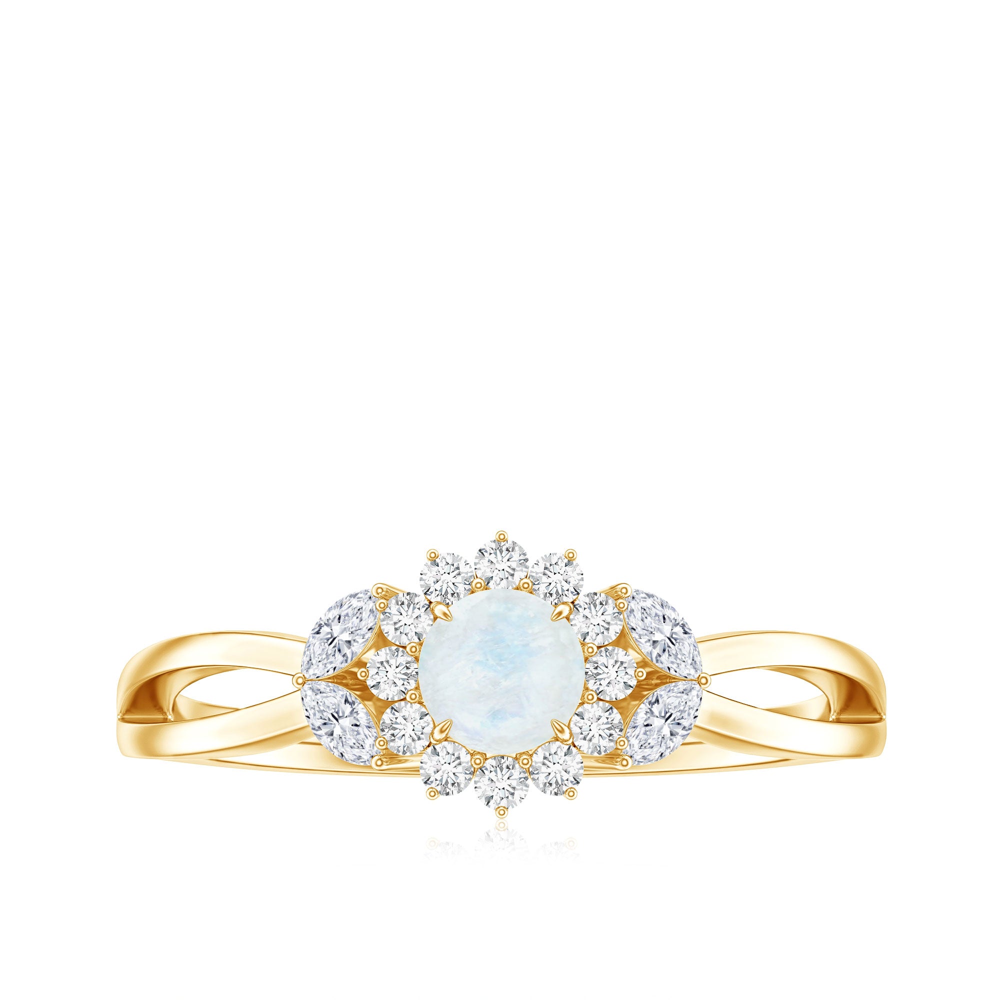Real Moonstone and Diamond Flower Engagement Ring with Split Shank AAA - Rosec Jewels
