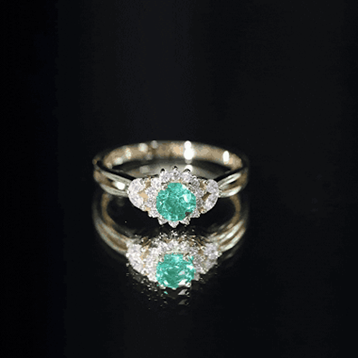 Real Emerald and Diamond Flower Engagement Ring with Split Shank AAA - Rosec Jewels