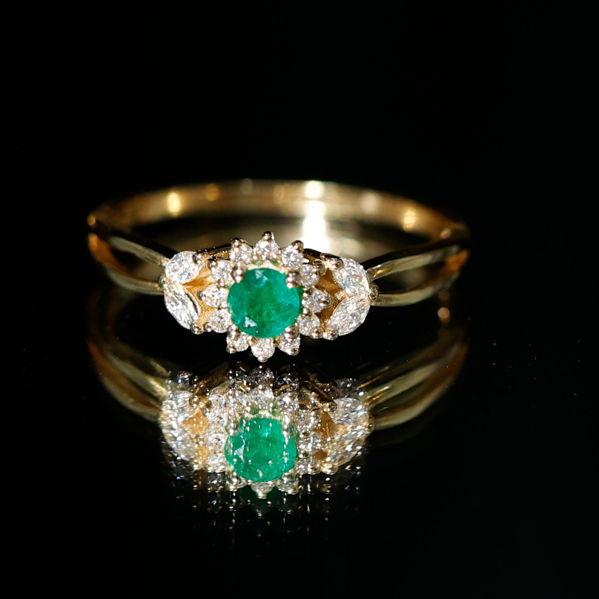 Real Emerald and Diamond Flower Engagement Ring with Split Shank AAA - Rosec Jewels