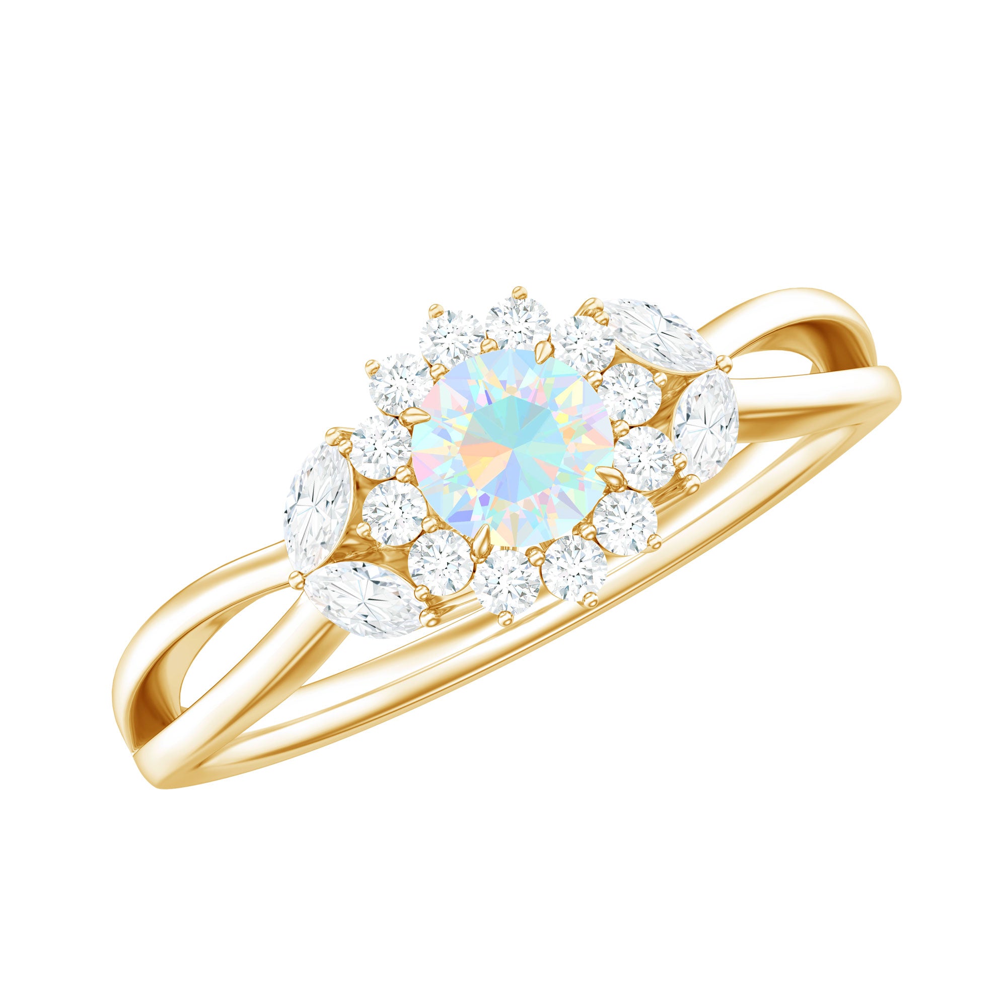 Certified Opalescent Diamond Flower Engagement Ring with Natural Diamonds AAA - Rosec Jewels