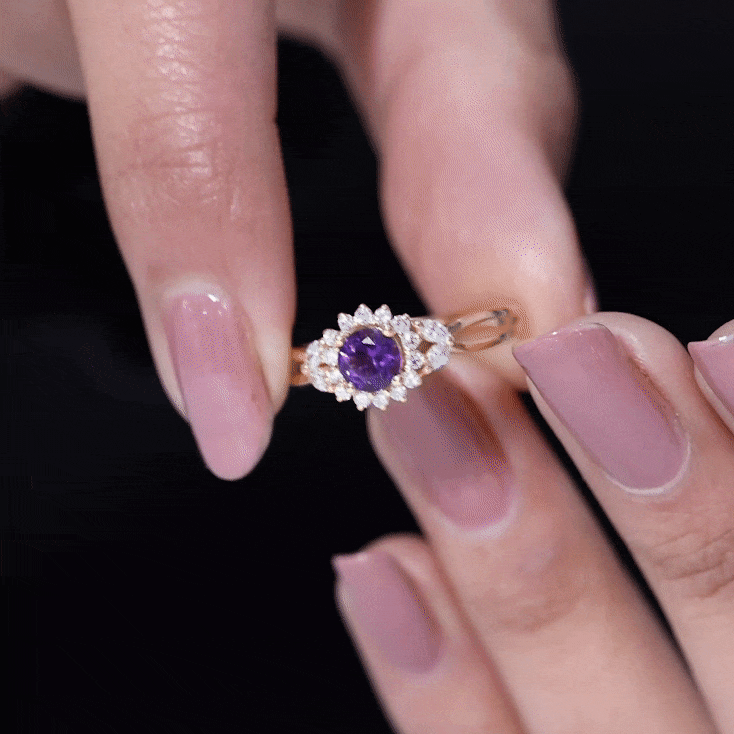 Split Shank Amethyst Flower Engagement Ring with Diamond AAA - Rosec Jewels