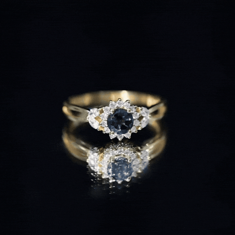 5mm London Blue Topaz Floral Engagement Ring with Diamond AAA - Rosec Jewels