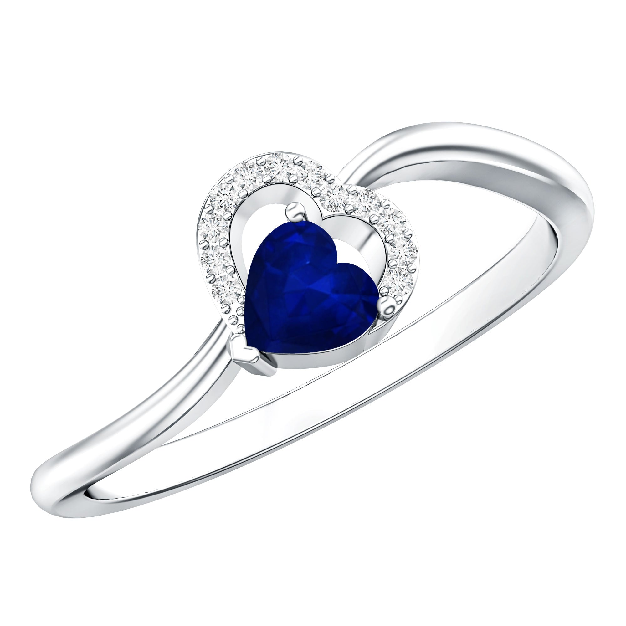 Real Heart Shape Blue Sapphire Diamond Promise Ring for Women AAA - Rosec Jewels