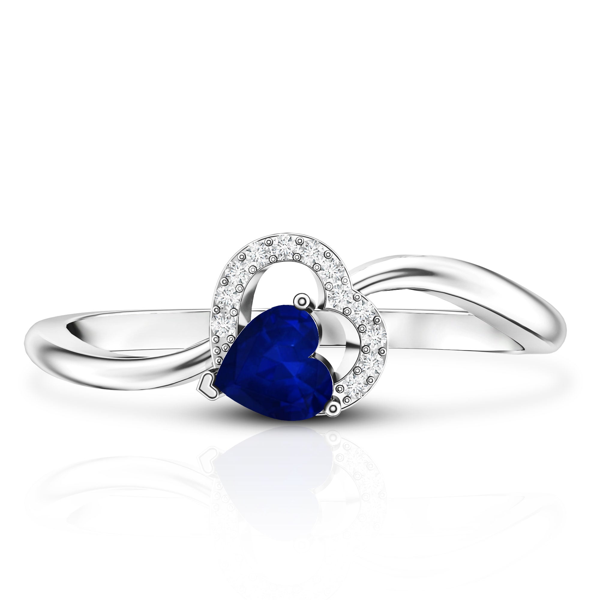 Real Heart Shape Blue Sapphire Diamond Promise Ring for Women AAA - Rosec Jewels