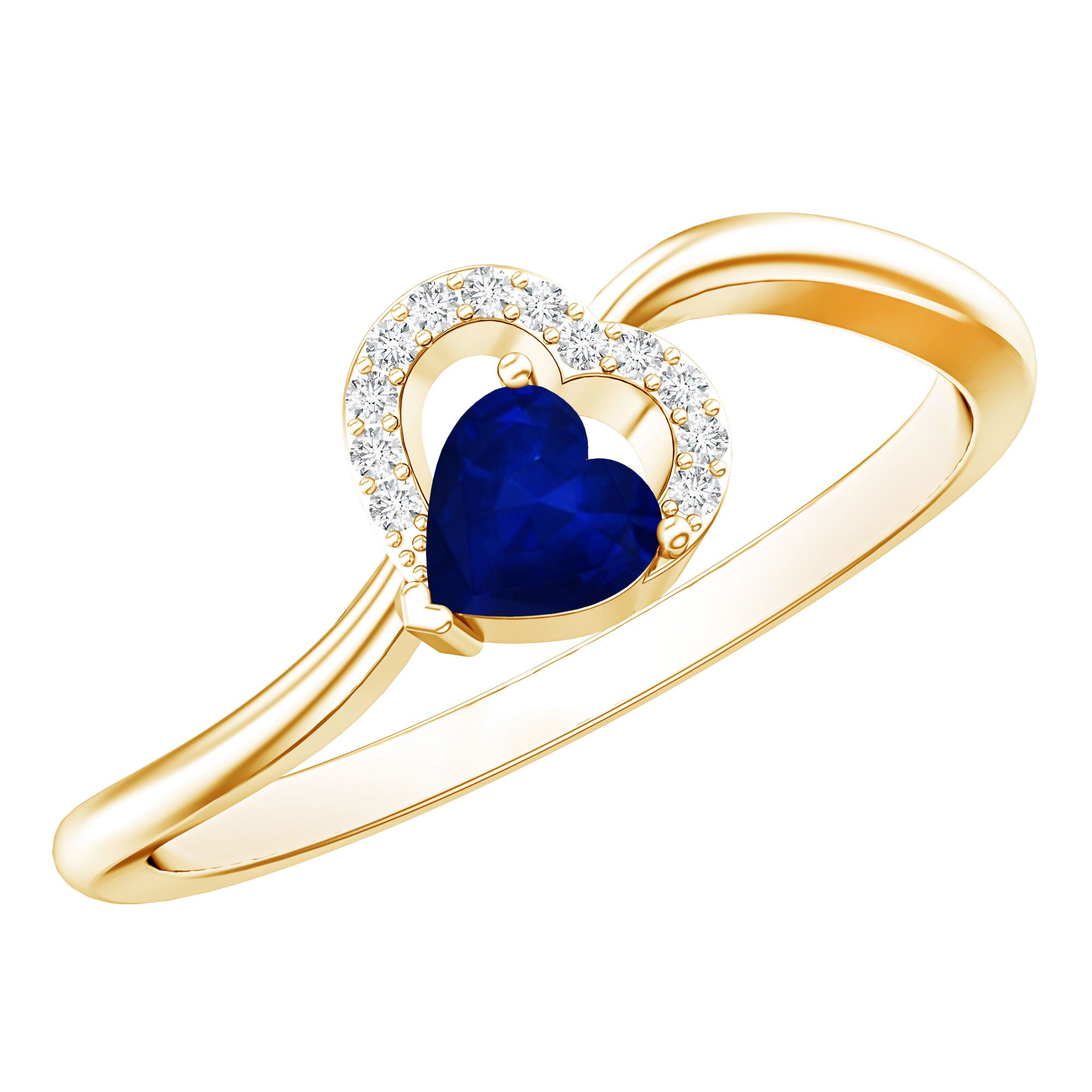 Real Heart Shape Blue Sapphire Diamond Promise Ring for Women AAA - Rosec Jewels