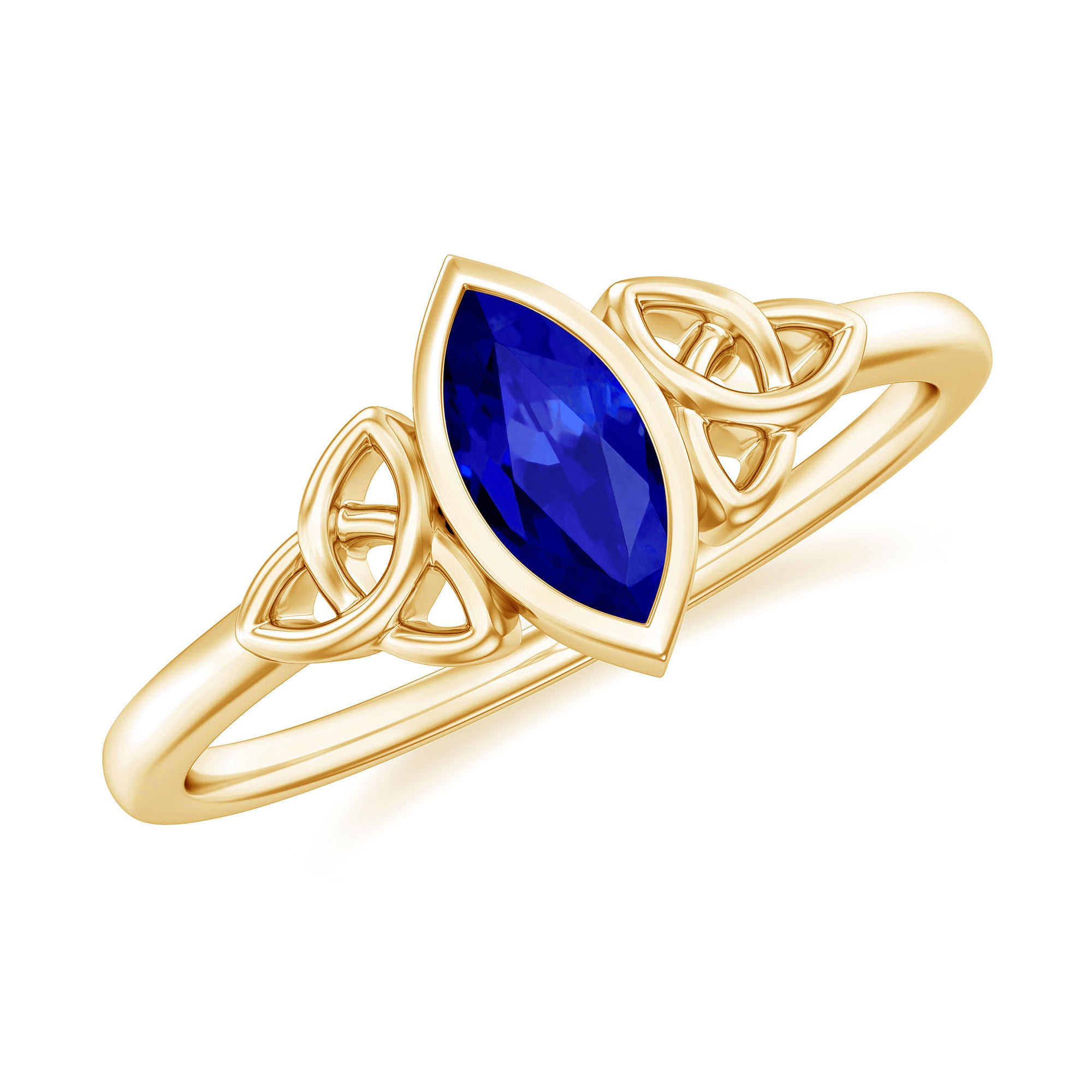 Certified Lab Grown Blue Sapphire Marquise Engagement Ring with Celtic Knot AAAA - Rosec Jewels