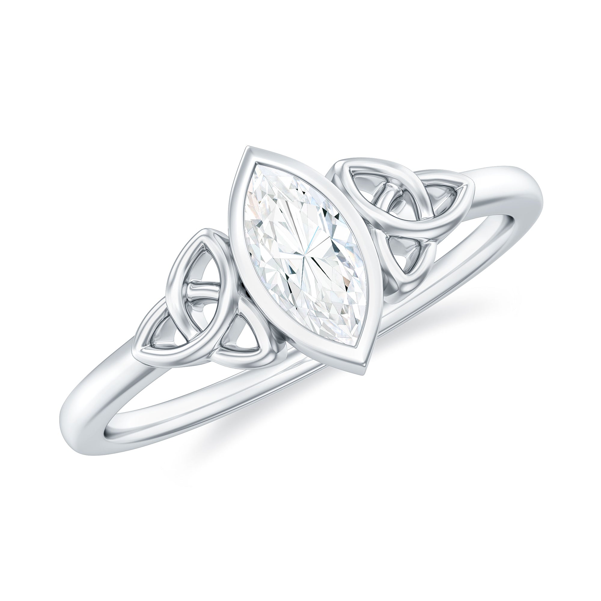 Marquise Cut Moissanite Solitaire Celtic Knot Ring in Bezel Setting
