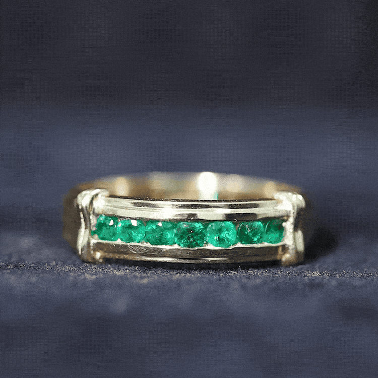 Channel Set Emerald Half Eternity Wedding Band Ring AAA - Rosec Jewels