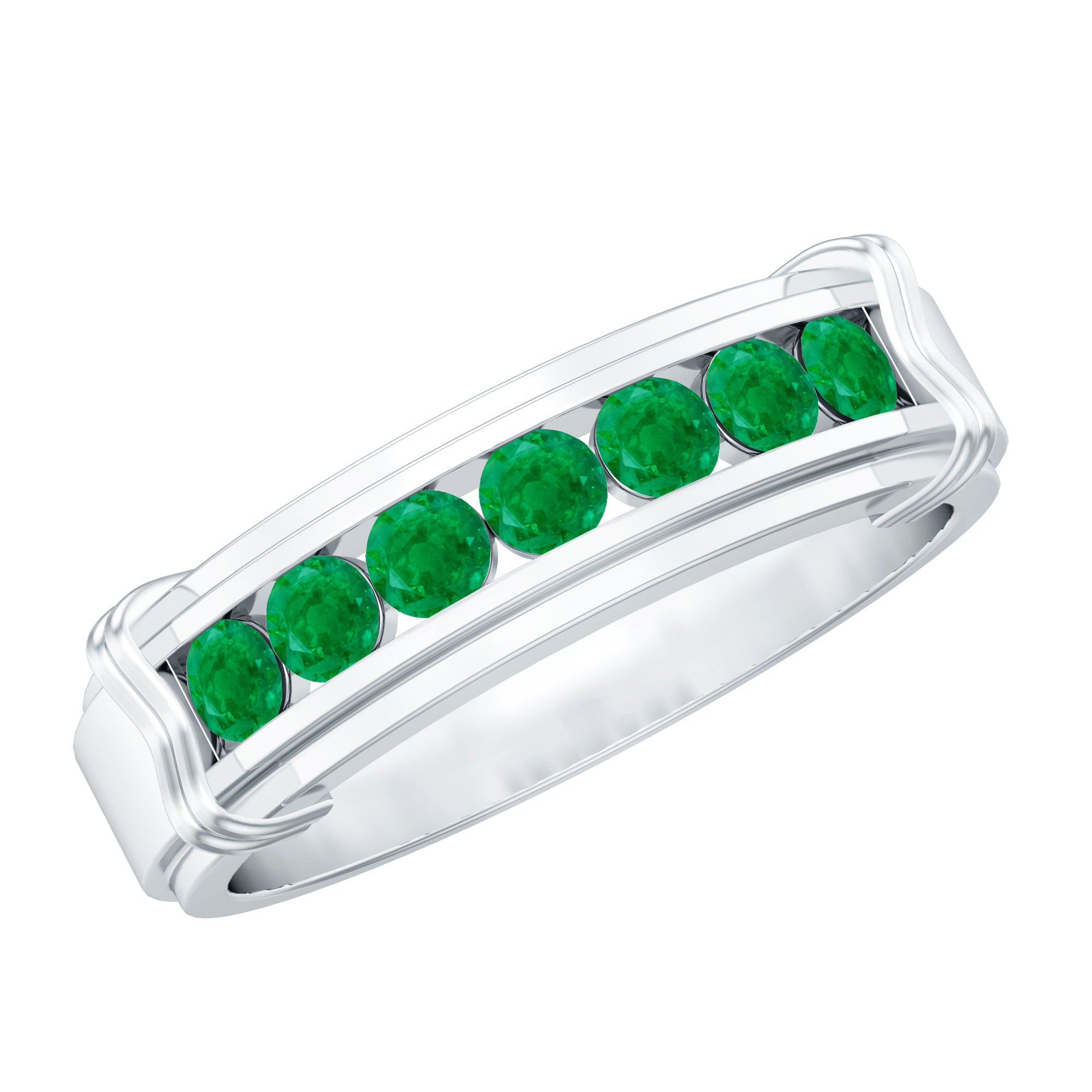 Channel Set Emerald Half Eternity Wedding Band Ring AAA - Rosec Jewels