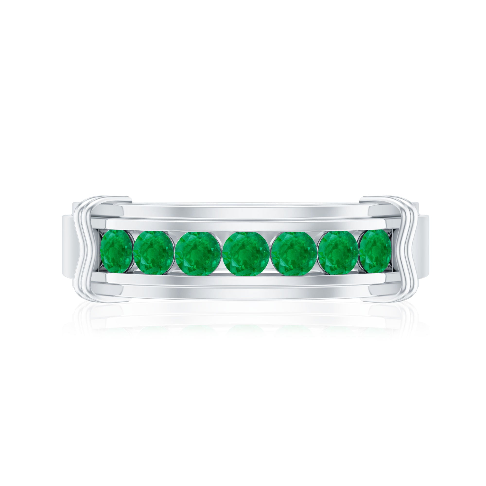 Channel Set Emerald Half Eternity Wedding Band Ring AAA - Rosec Jewels