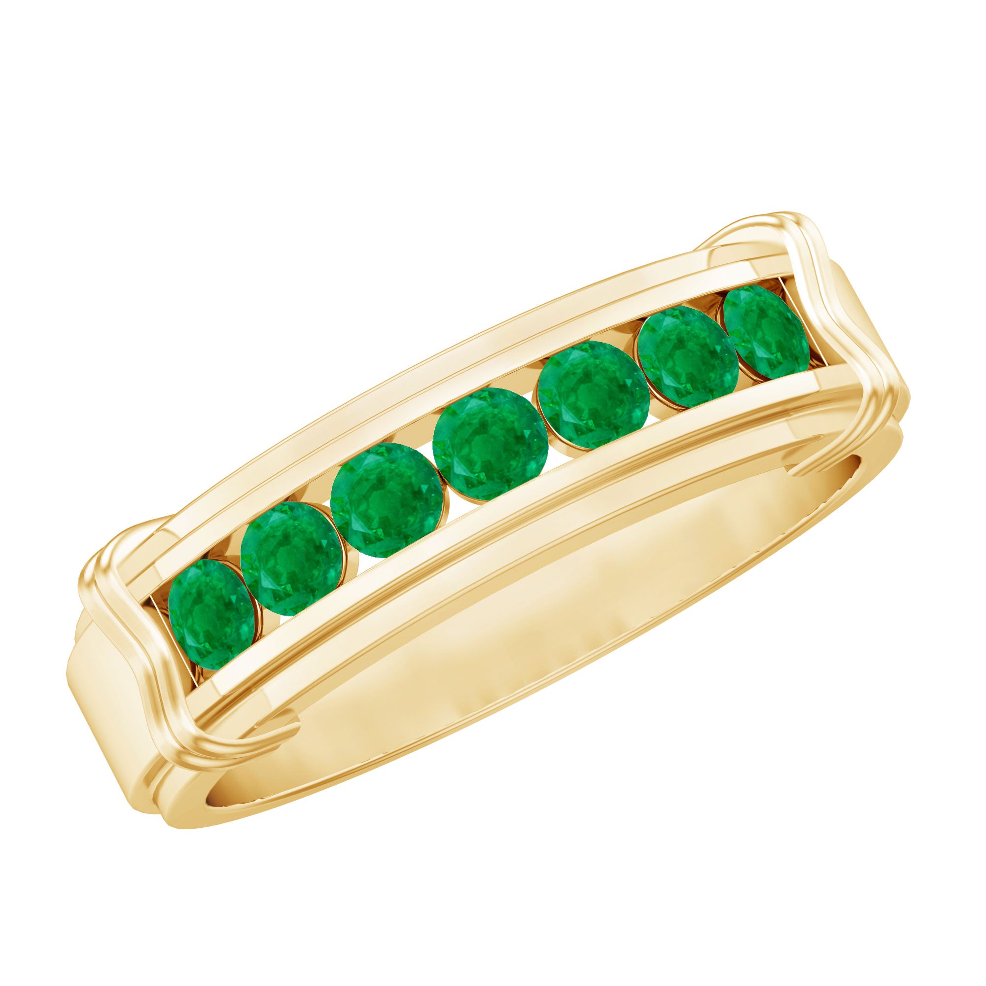 Channel Set Emerald Half Eternity Wedding Band Ring AAA - Rosec Jewels