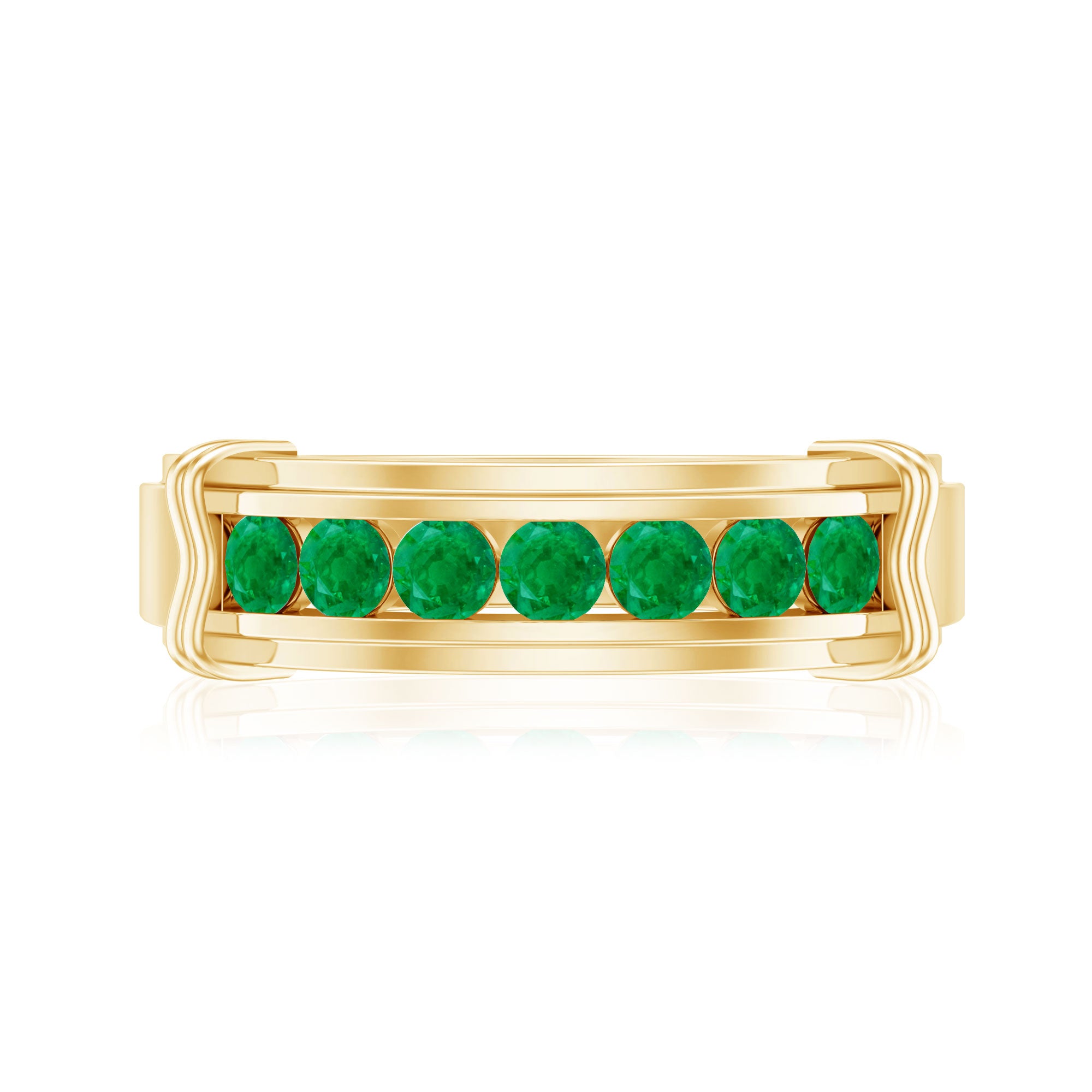 Channel Set Emerald Half Eternity Wedding Band Ring AAA - Rosec Jewels