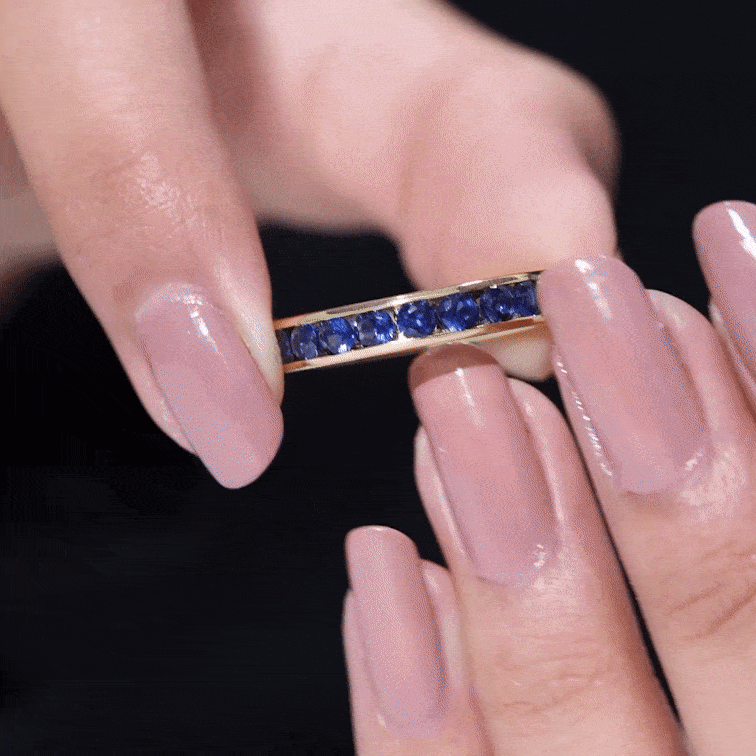 Certified Lab Grown Blue Sapphire Eternity Band Ring in Channel Set AAAA - Rosec Jewels
