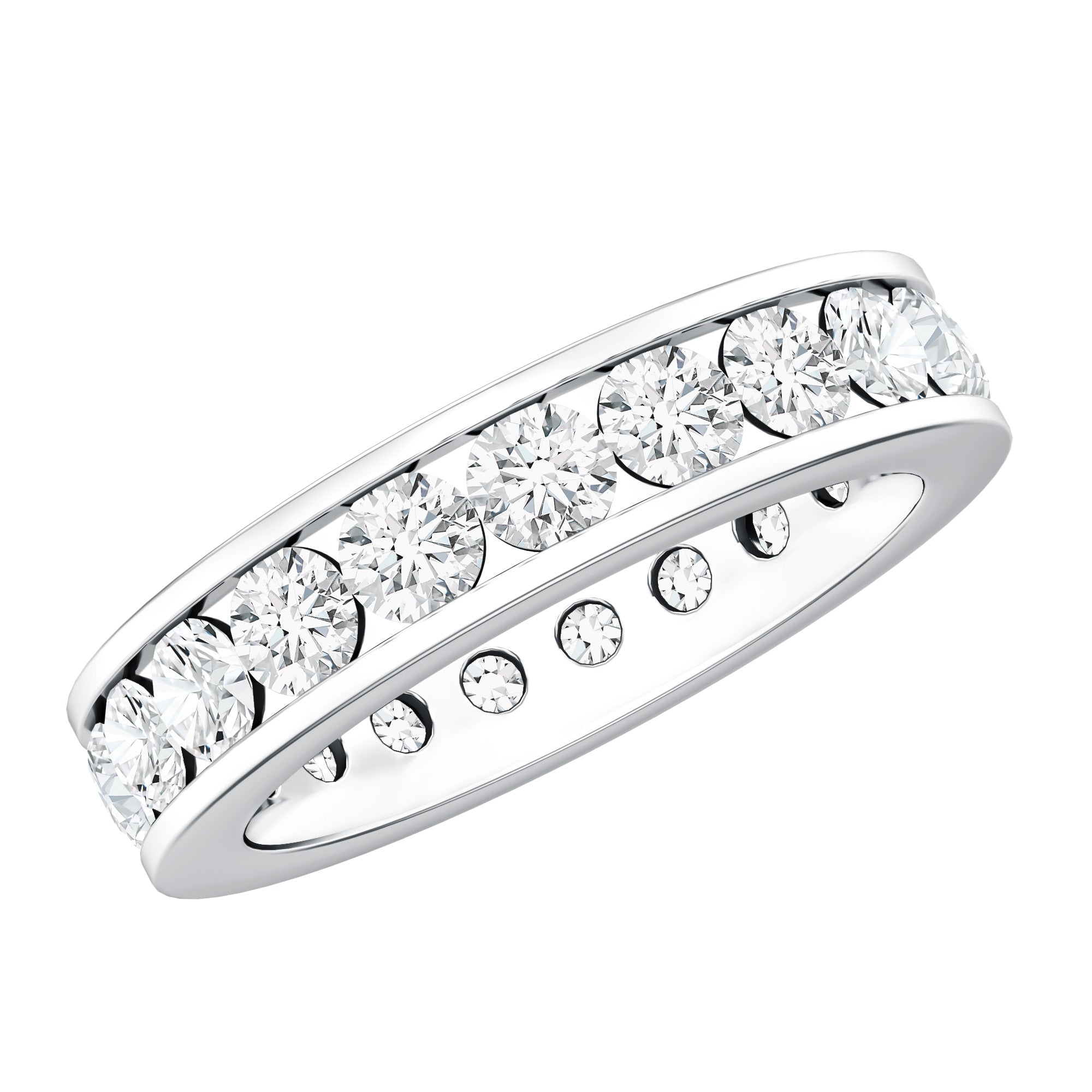 Round Cut Moissanite Channel Set Eternity Ring for Women
