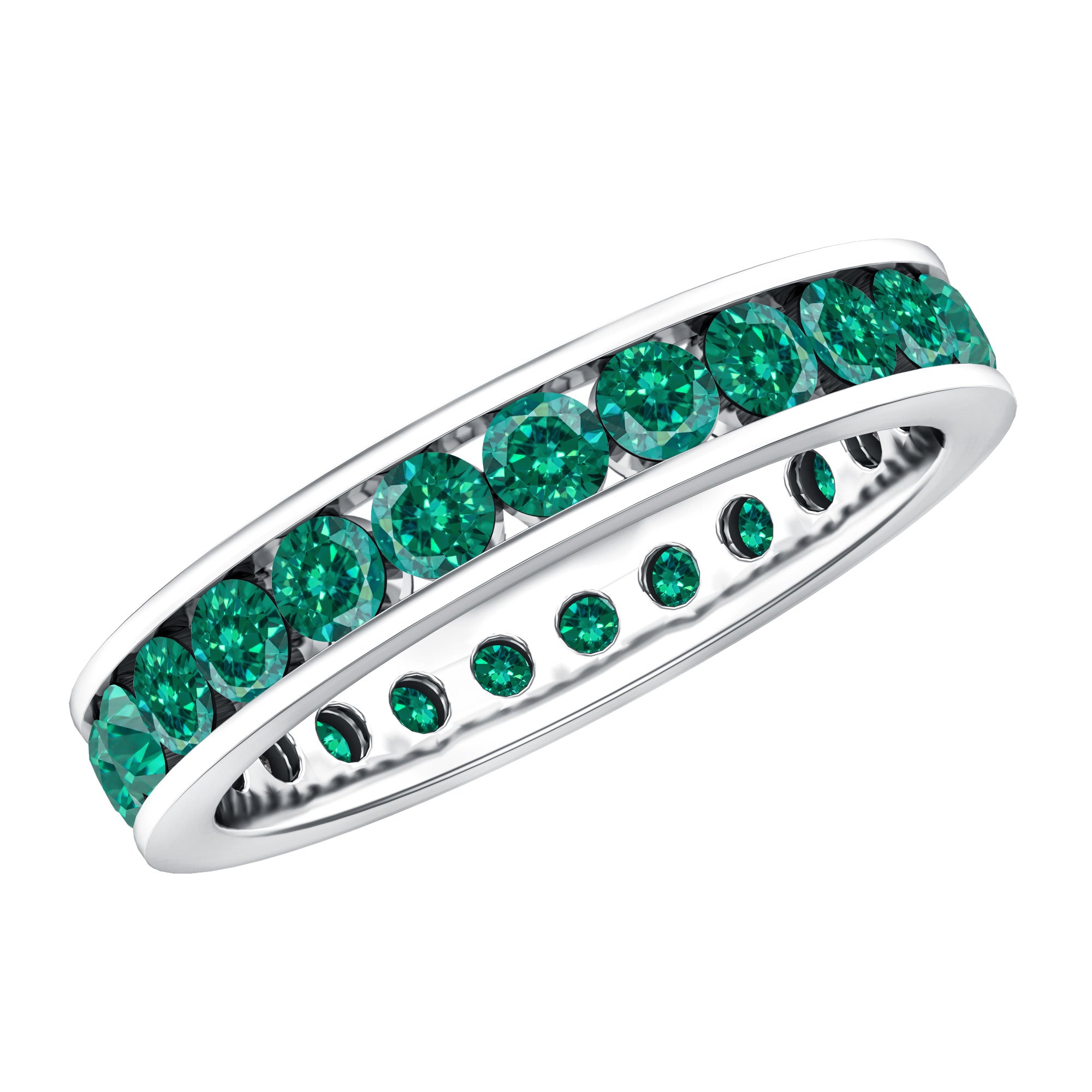Certified Lab Grown Emerald Wedding Anniversary Ring in Channel Setting AAAA - Rosec Jewels