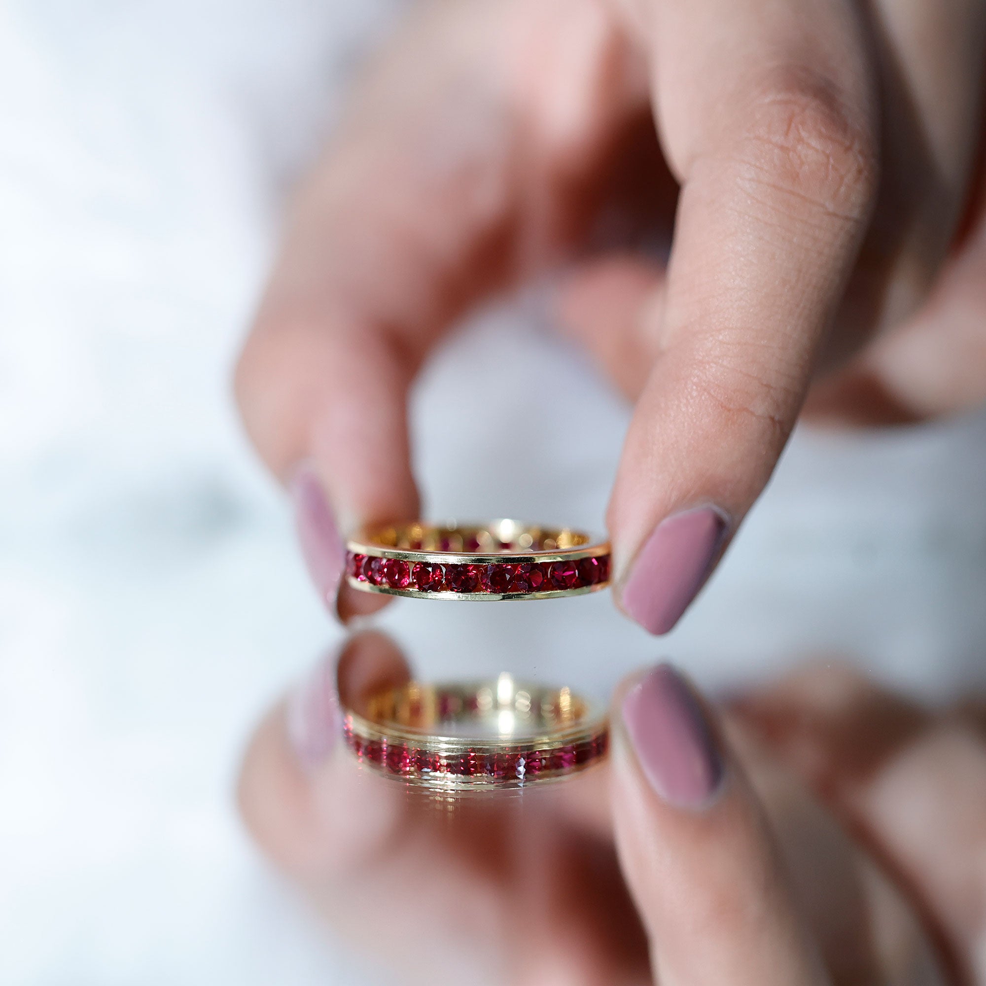 Round Created Ruby Full Eternity Ring in Channel Setting AAAA - Rosec Jewels